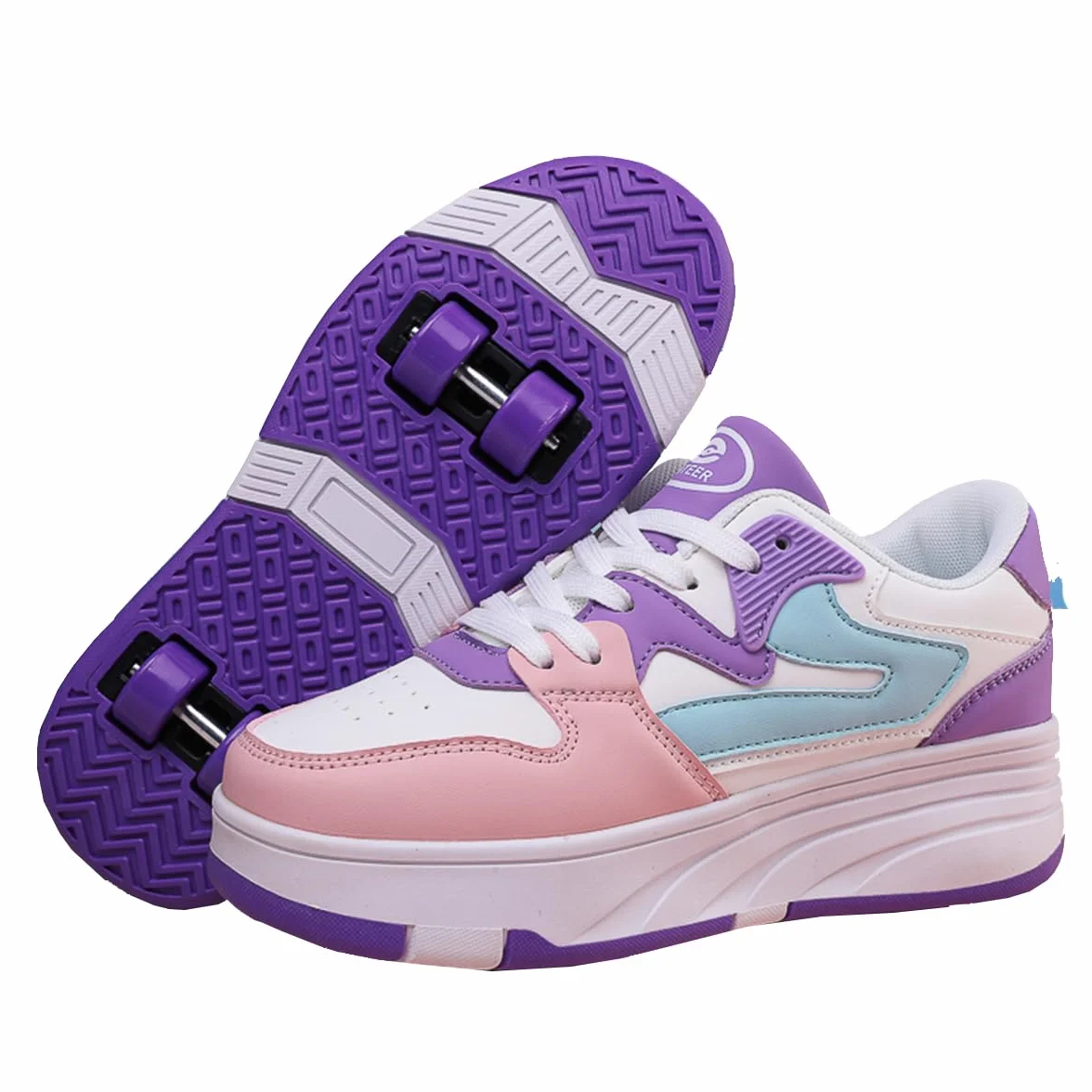 Chaussures à Roulette 2 en 1 Patins Rétractables Enfant avec 4 Roulettes Réglables Intérieur Extérieur