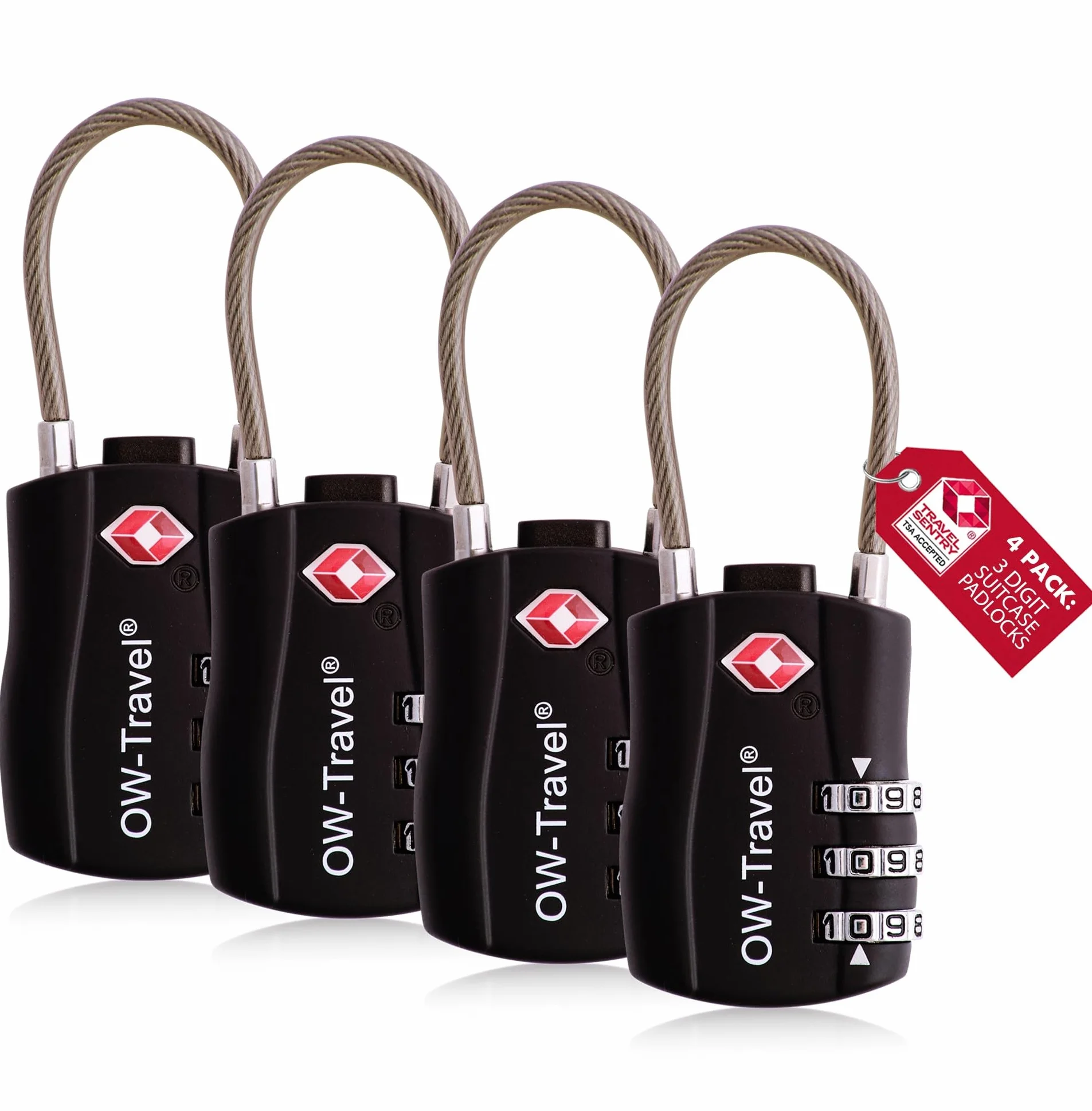 Cadenas Cable TSA pour Valise 3 Chiffres Antivol Bagages Combinaison USA Accessoires Voyage Serrure 4 Noir