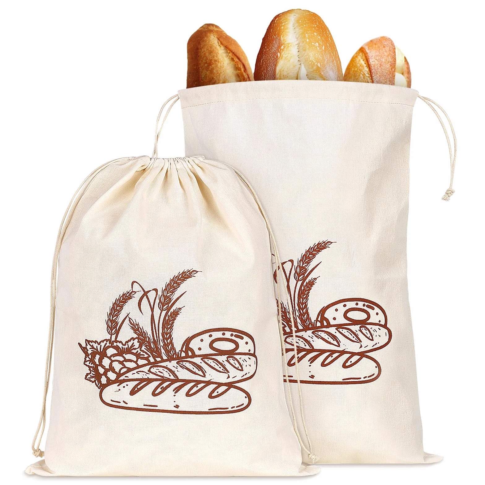 2 Pièces Sacs à Pain en Lin avec Doublure en Tissu en Cire d'abeille Sac a Pain Réutilisables pour Conservation Fraîcheur Alimentaire Rangement pour Pain Baguette Fruits Légumes-43 * 32,5cm(Cordon)