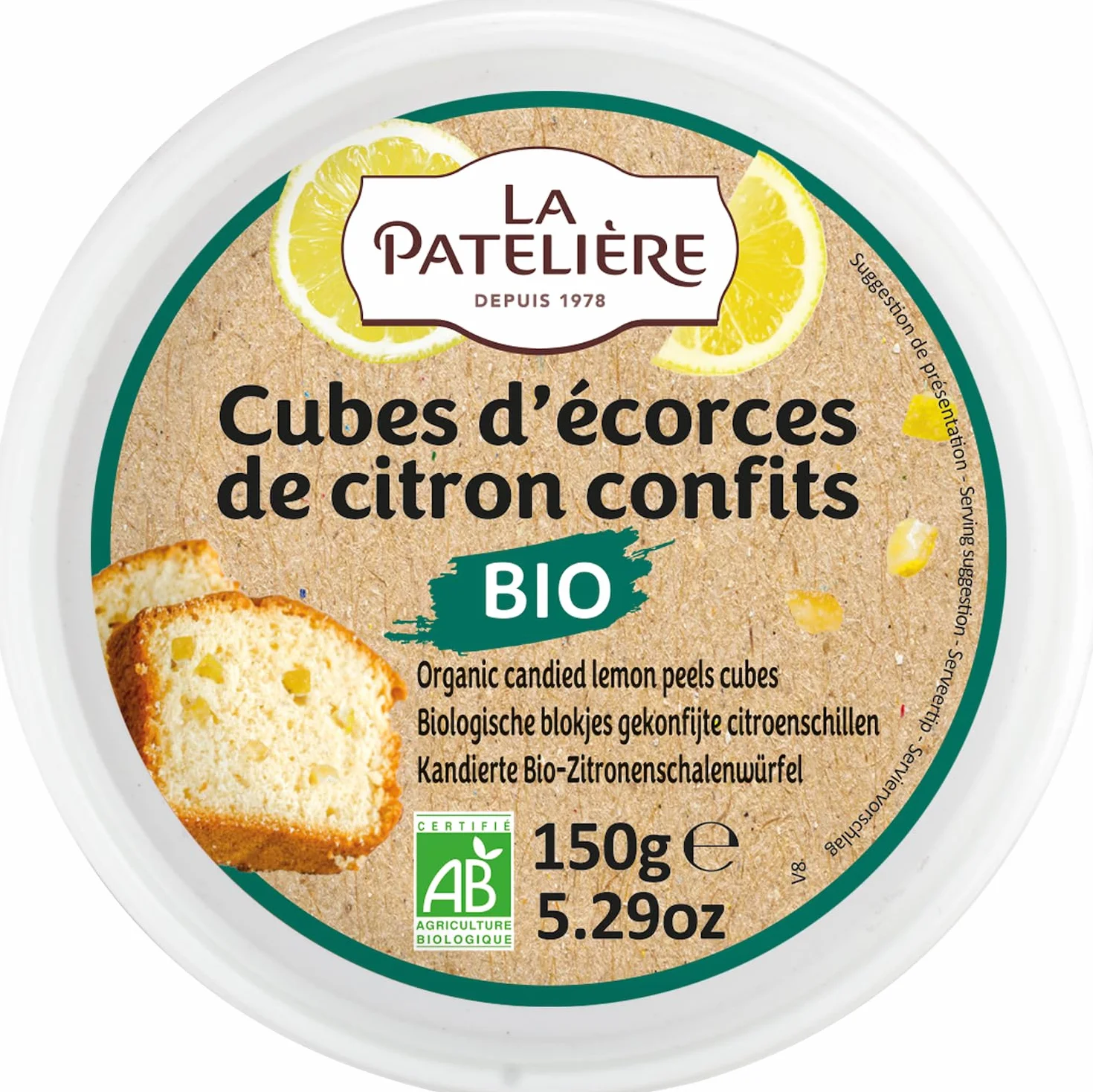 LA PATELIERE Cubes d'Écorces de Citrons Confits Bio 150 g - Lot de 3