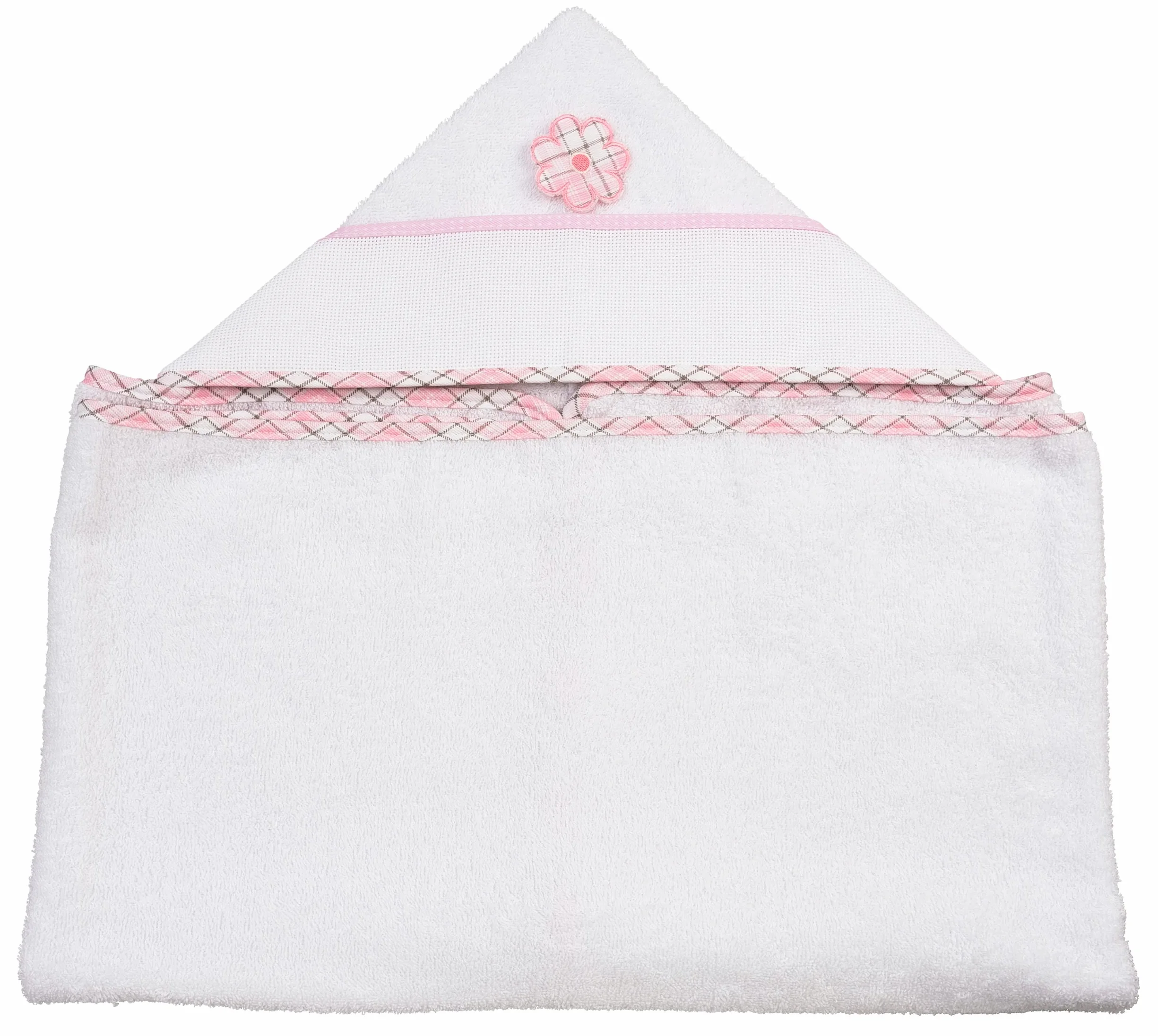 Peignoir Triangle Bébé avec Capuche en Toile Aida à Broder, Coton Blanc, Rose, 100% Made in Italy