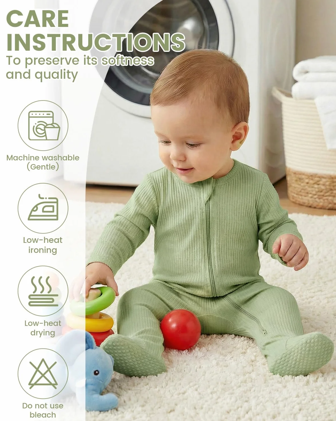 Pyjama Bébé Fille Garçon 100% Coton Combinaison avec Pieds 0-12 Mois 2PCS