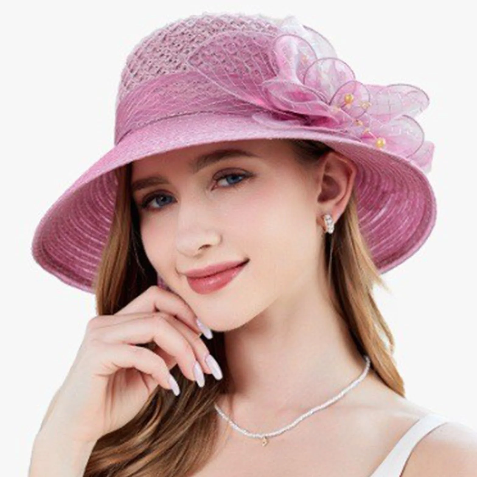 Chapeau de soleil en dentelle pour femme à large bord respirant protection solaire église thé mariage