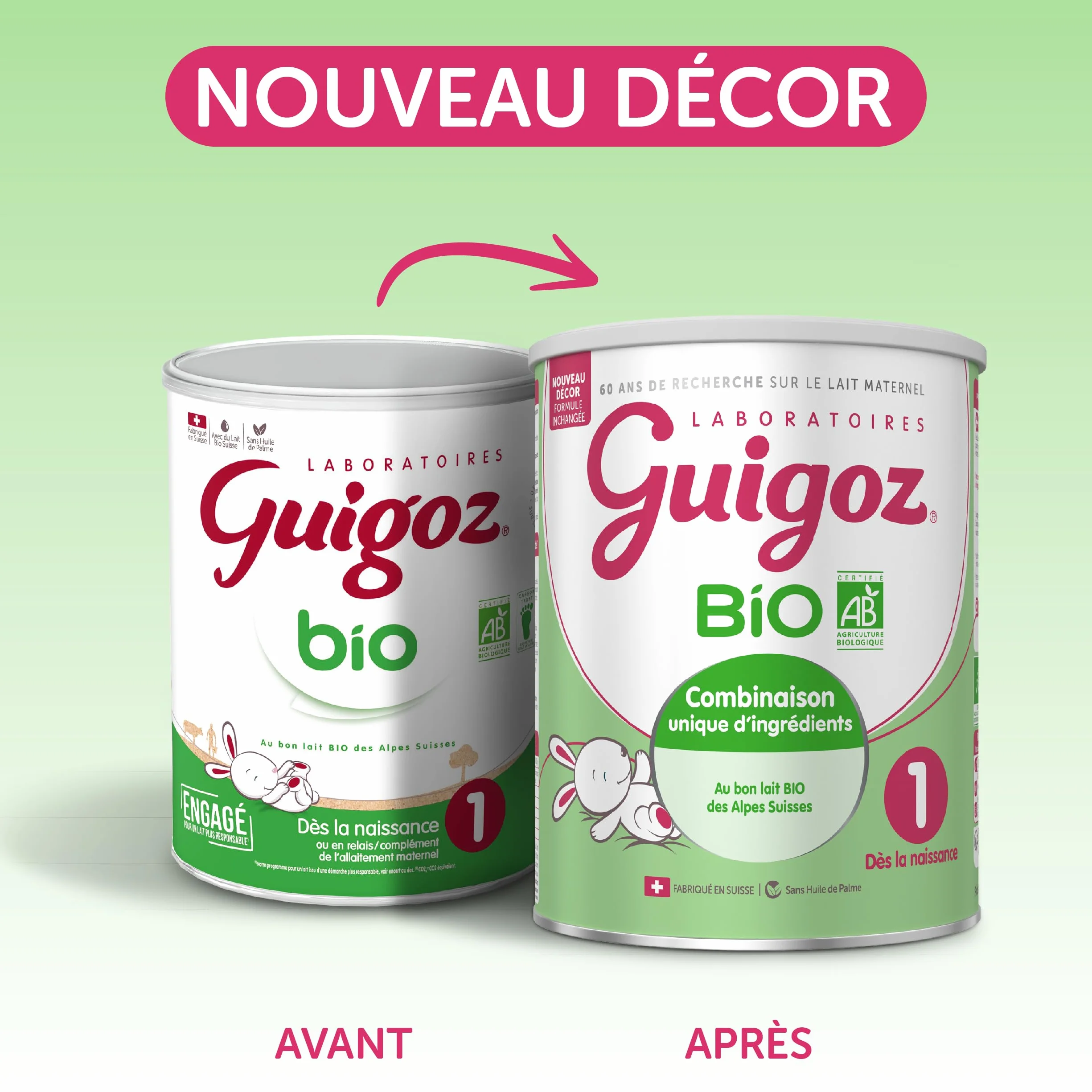 GUIGOZ BIO 1 Dès la naissance - Lait bébé 1er âge en poudre de 0 à 6 mois - Boîte de 800g
