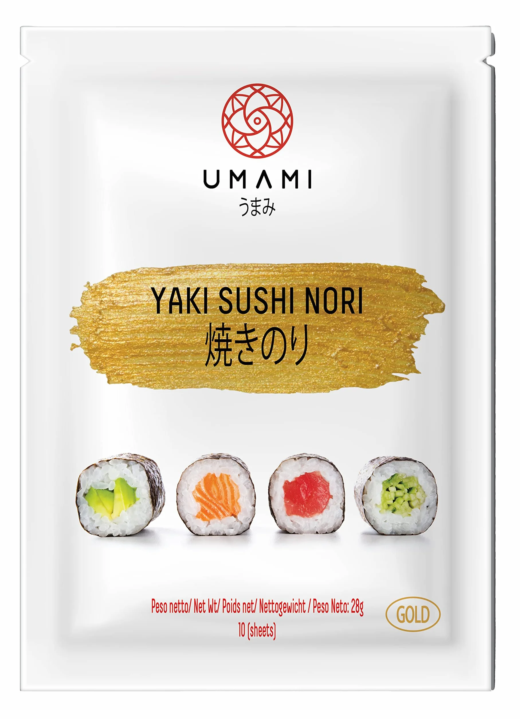 Umami Algue Nori qualité OR 10 feuilles (28gr) - Produite avec des algues issues de mers contrôlées, torréfiées à basse température, croquantes et aromatiques