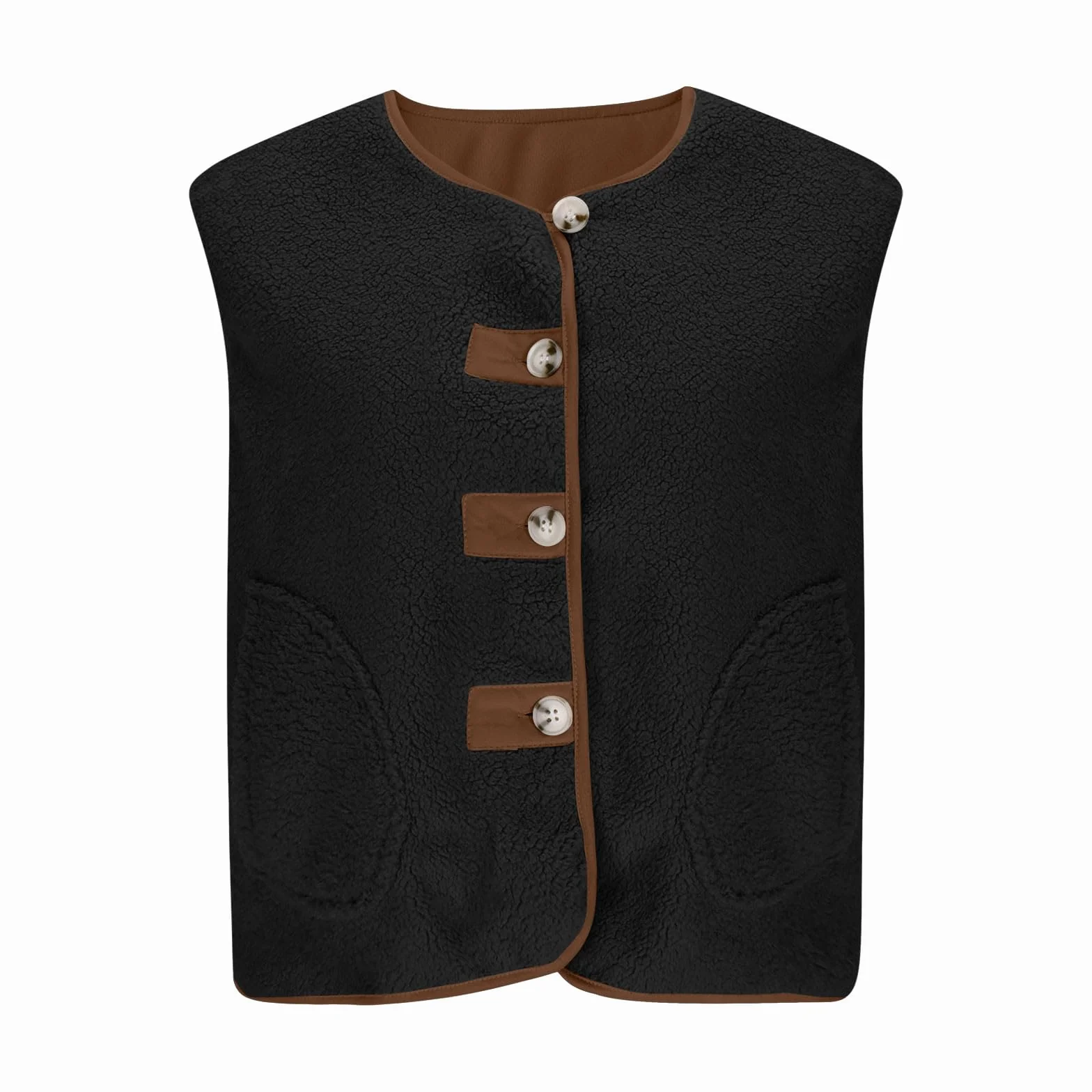Gilet Polaire Sans Manches Pour Femme Veste Laine Couleur Unie Chaud Avec Poches