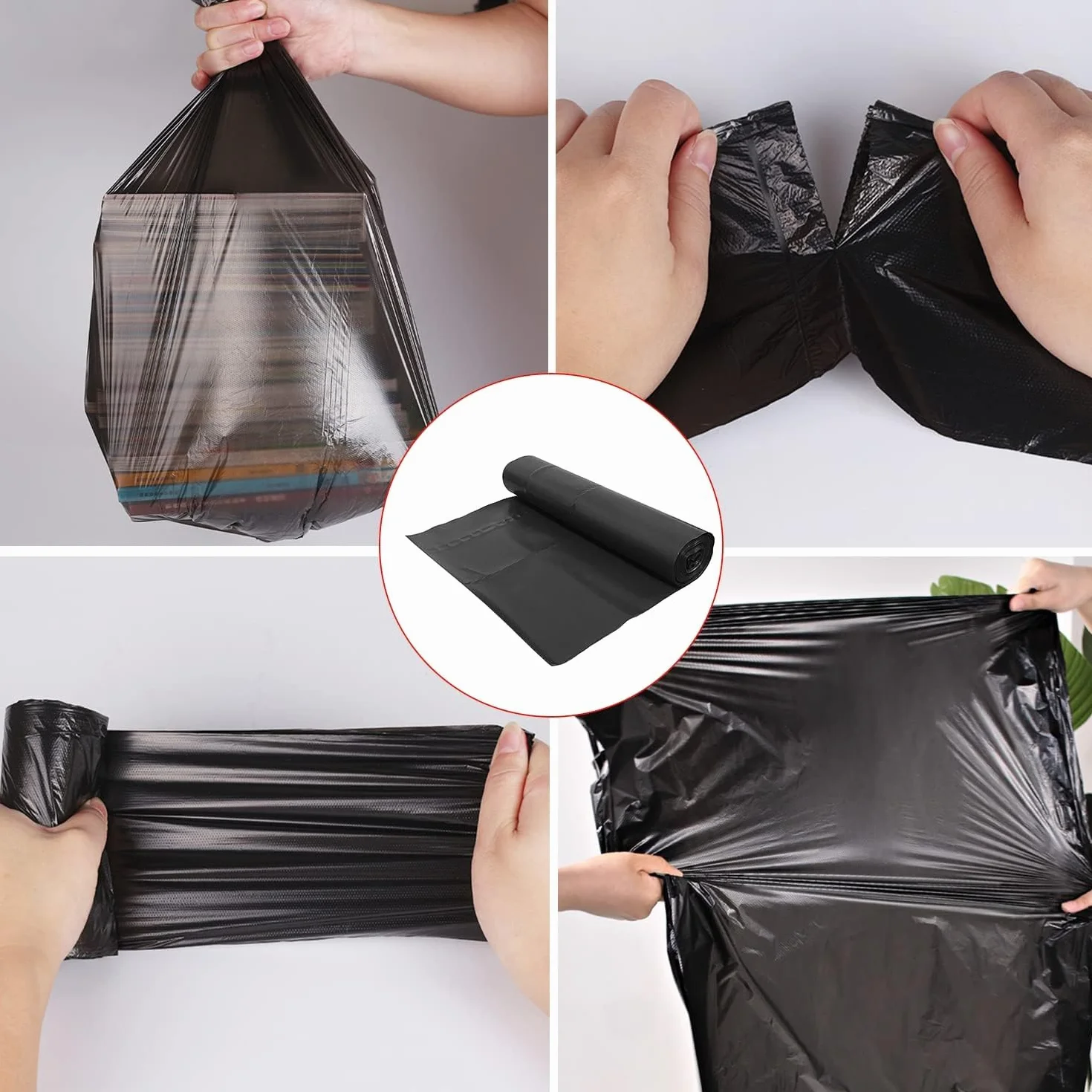 Sac Poubelle ultra résistant, Sacs poubelle à poignées coulissantes,Sacs en Plastique Recyclés Étanchéité maximale (50L(8Paquet))