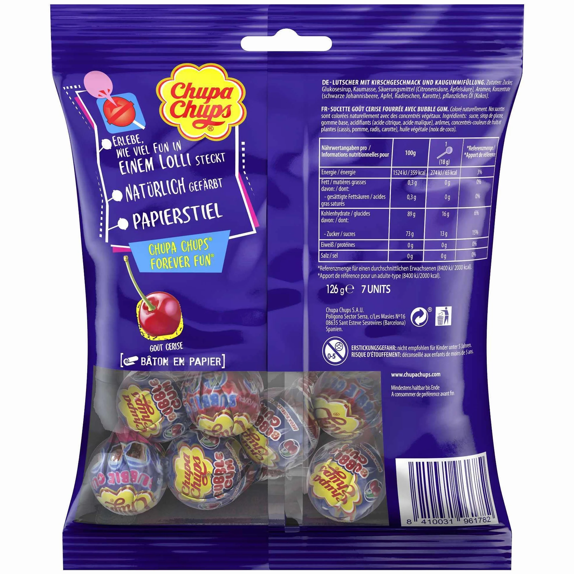 usy Lot de 7 sucettes Chupa Chups au goût Bubble Gum (7 paquets de 18 g) + bloc usy