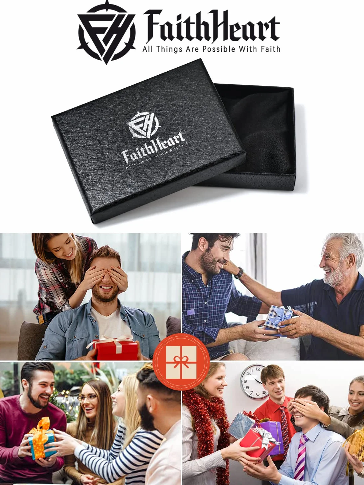 FaithHeart Pince à Billets en Acier Inoxydable Noir Portefeuille Homme
