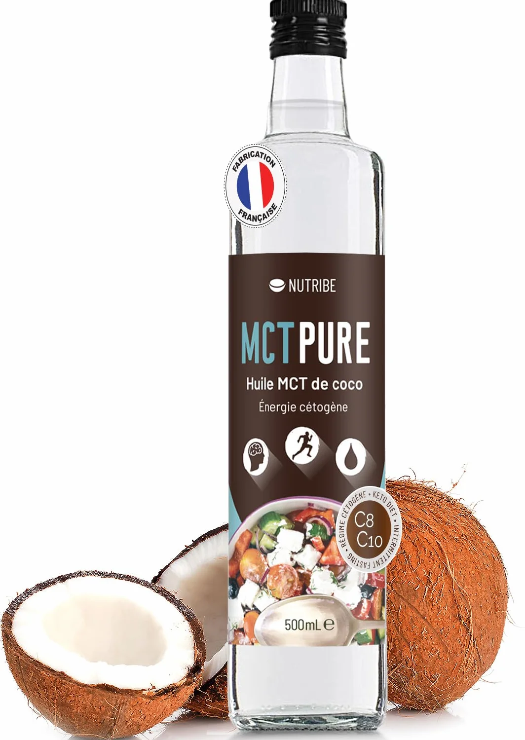 Huile MCT Pure C8 C10 100% Pure par Distillation | Nutribe Laboratoire en France | Concentration, Bien-Être cérébral, Prévention du Déclin cognitif, Soutien du Métabolisme