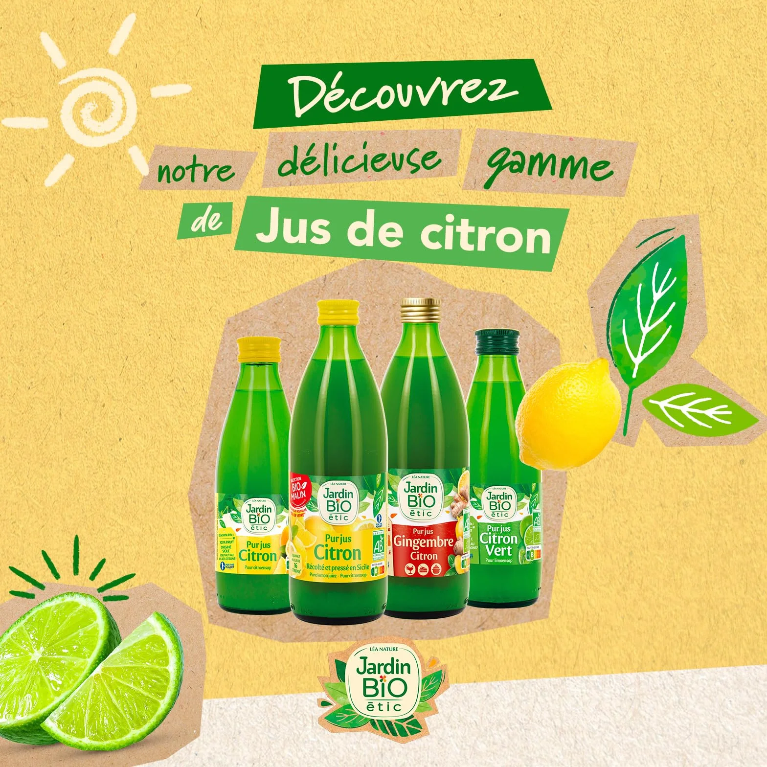 Jardin BiO étic – Pur Jus de Citron Jaune BIO 25cl – Lot de 6 bouteilles | Origine Sicile - 100% Pur Jus, Sans Additifs, Riche en Vitamine C - Agriculture Biologique – Equivalent 8 Citrons – BIO Malin