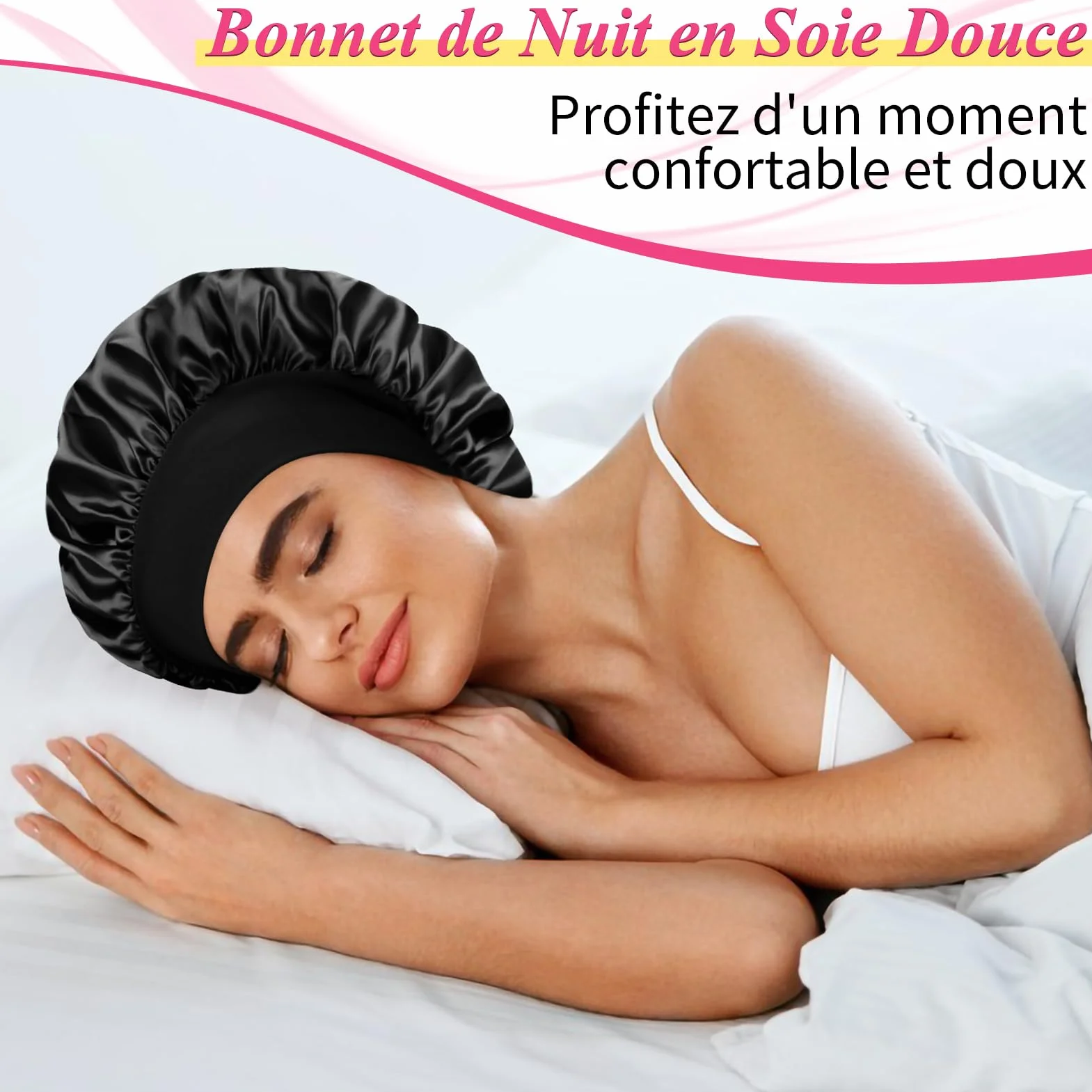 Bonnet Satin Cheveux Nuit 2 Pièces pour Femmes