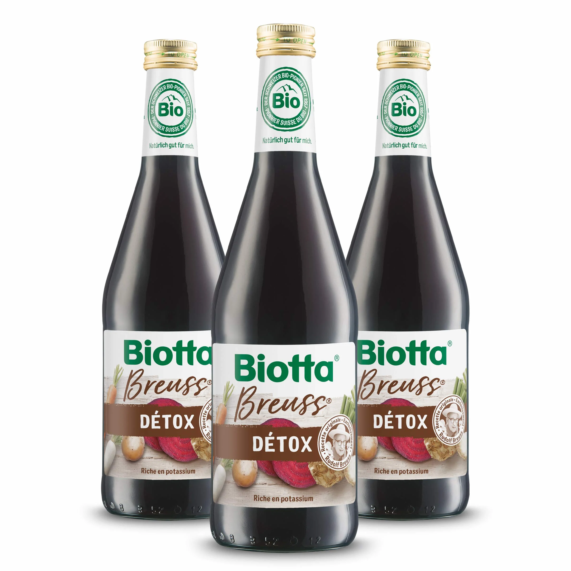 BIOTTA - Jus Breuss Original Détox - Mélange harmonieux de précieux jus de légumes 100% bio - Riche en potassium - 500ml - Fabrication Suisse - Lot de 3