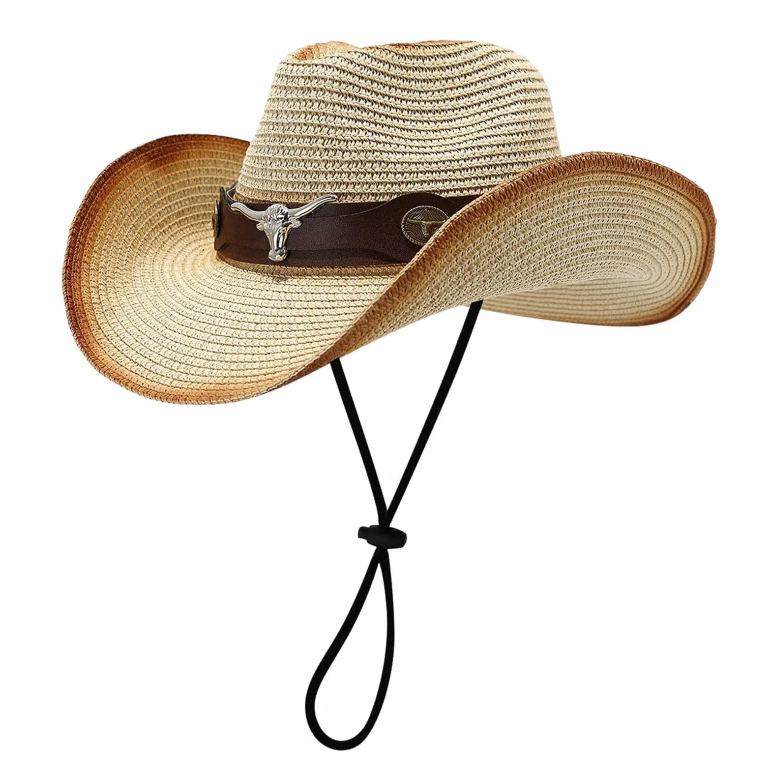 Chapeau de cowgirl en paille tressé respirant unisexe pour extérieur loisirs