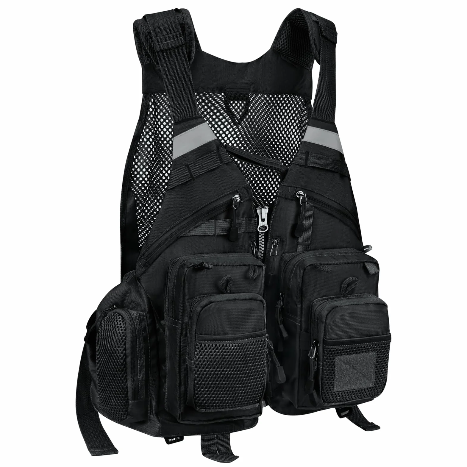 Gonex Gilet de Pêche à La Mouche pour Hommes et Femmes, Réglable avec Poches et Bandes Réfléchissantes