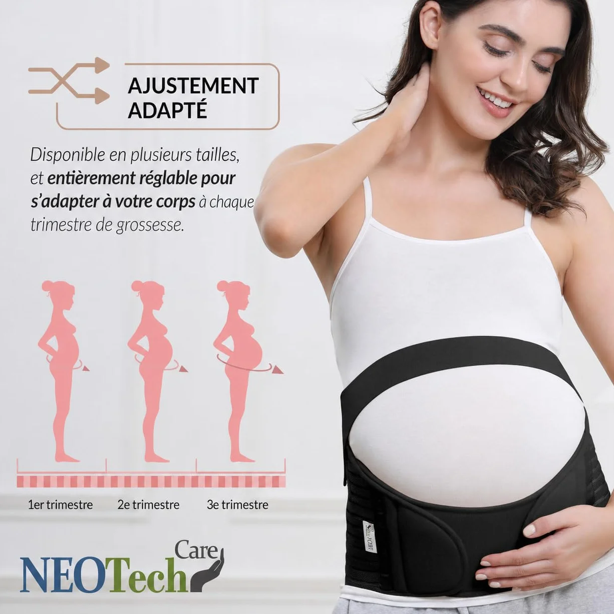 NEOtech Care Ceinture de grossesse Support lombaire et soutien abdominal pour femme enceinte Noire Taille M
