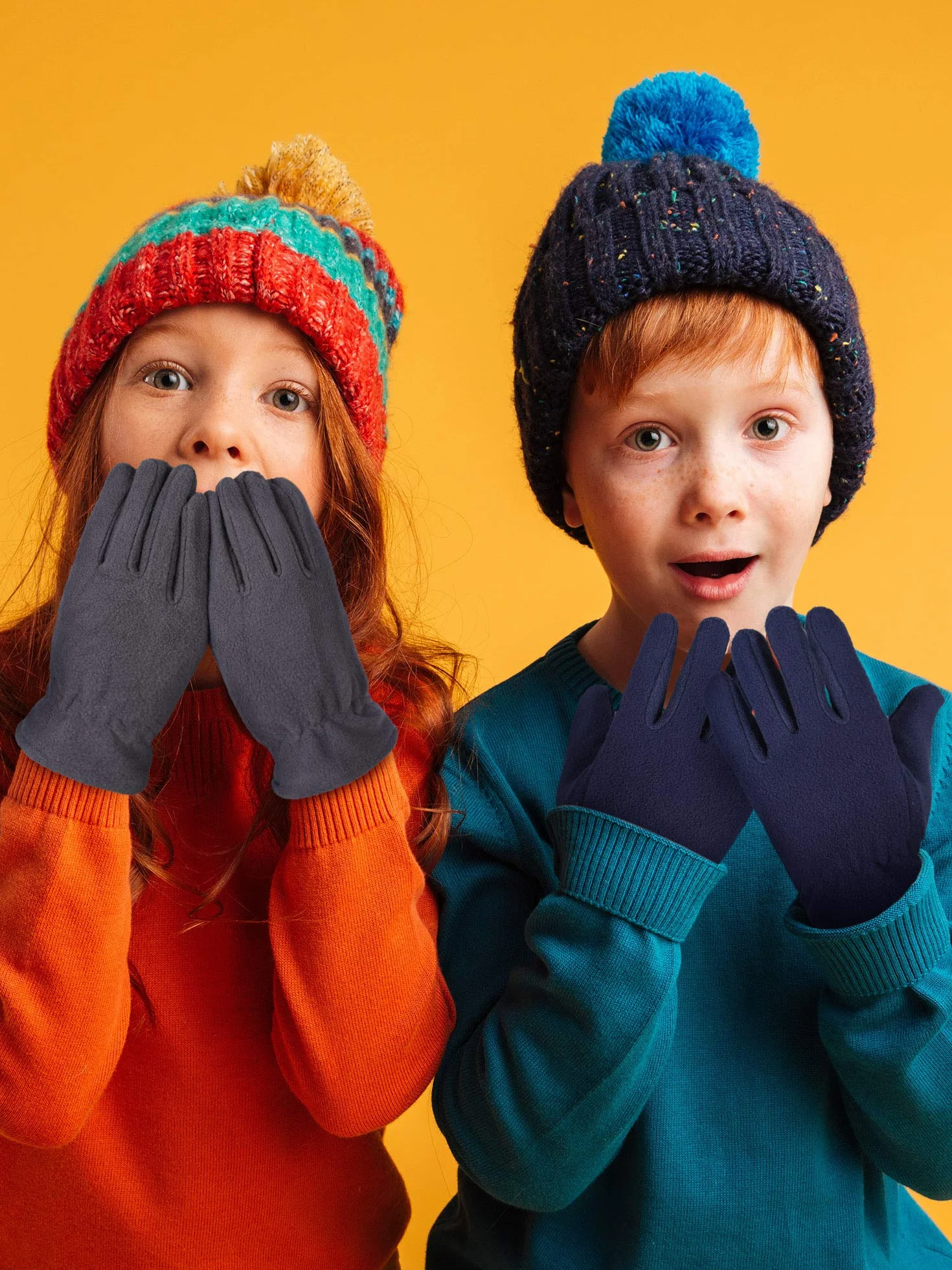 Syhood 3 Paires Gants Chauds d'Hiver Enfants Gants en Polaire Douce Mitaines pour Garçons Filles Noir Bleu Marine Gris M
