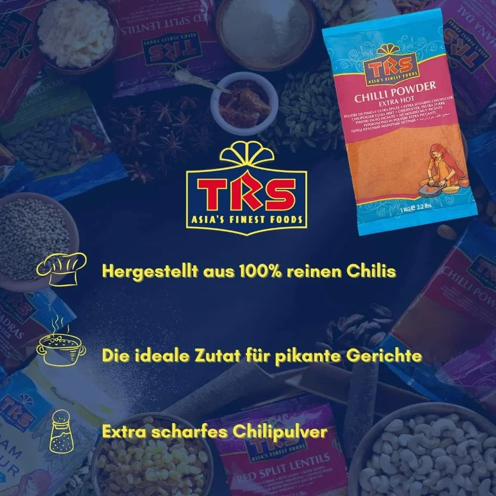 TRS Poudre de Piment Très Fort 1 kg 1 Unité | Origine Inde, poudre de piment extra-forte, idéale pour cuisines épicées et préparations traditionnelles