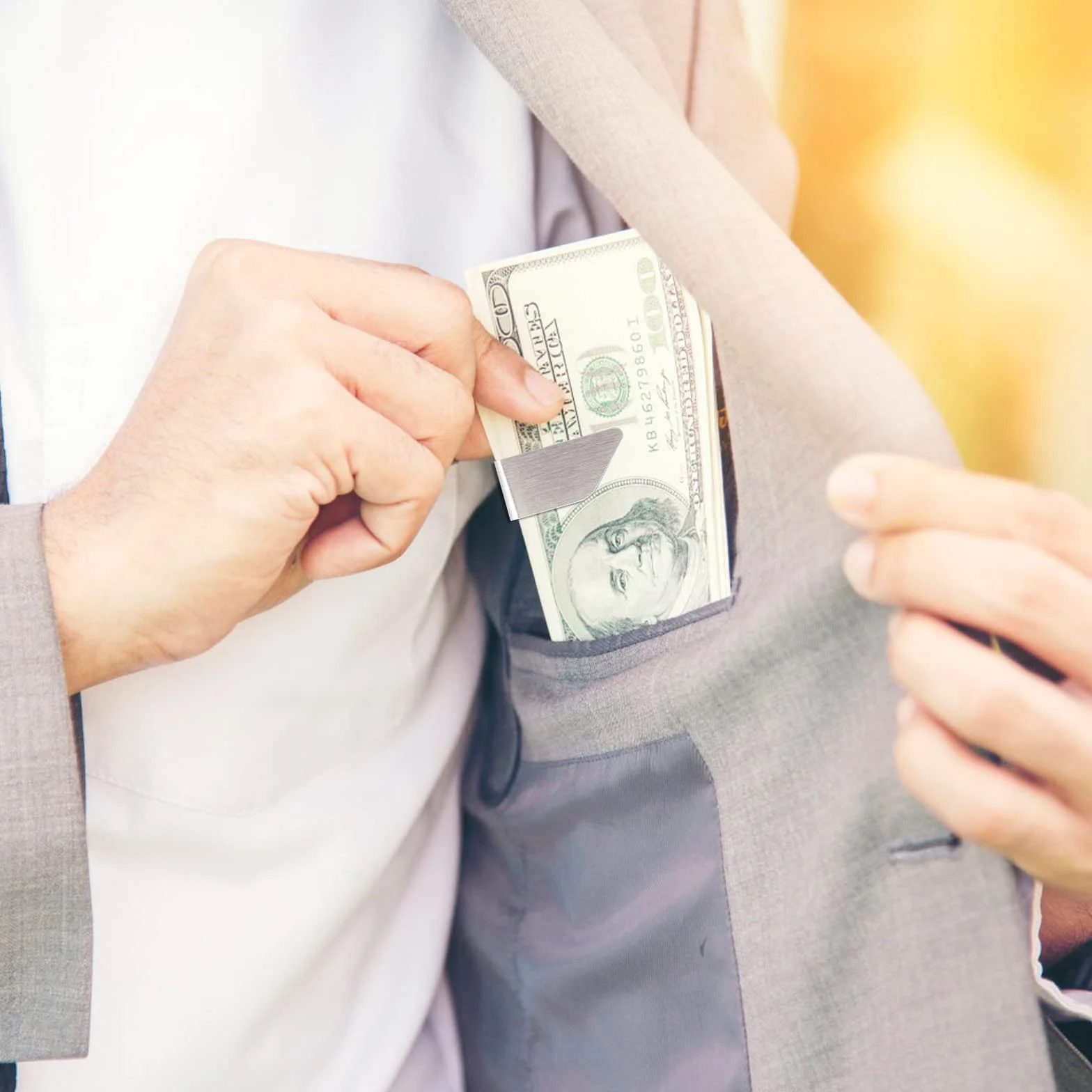 Pince à Billets Métal 10 Pièces pour Hommes Portefeuille avec Porte-cartes Argent