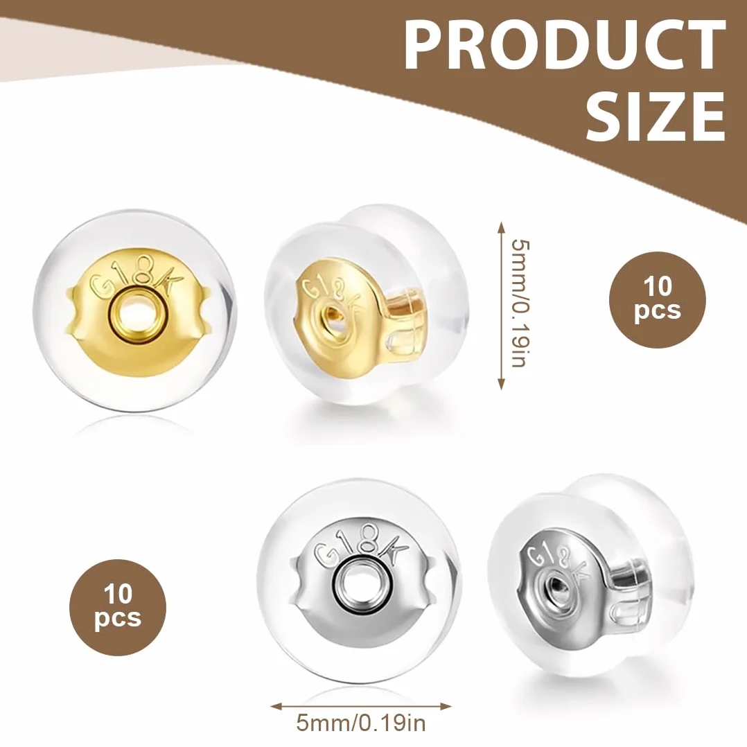 Fermoir Boucles d'Oreilles en Silicone Hypoallergénique 20 Pièces pour Oreilles Tombantes Non-Irritants