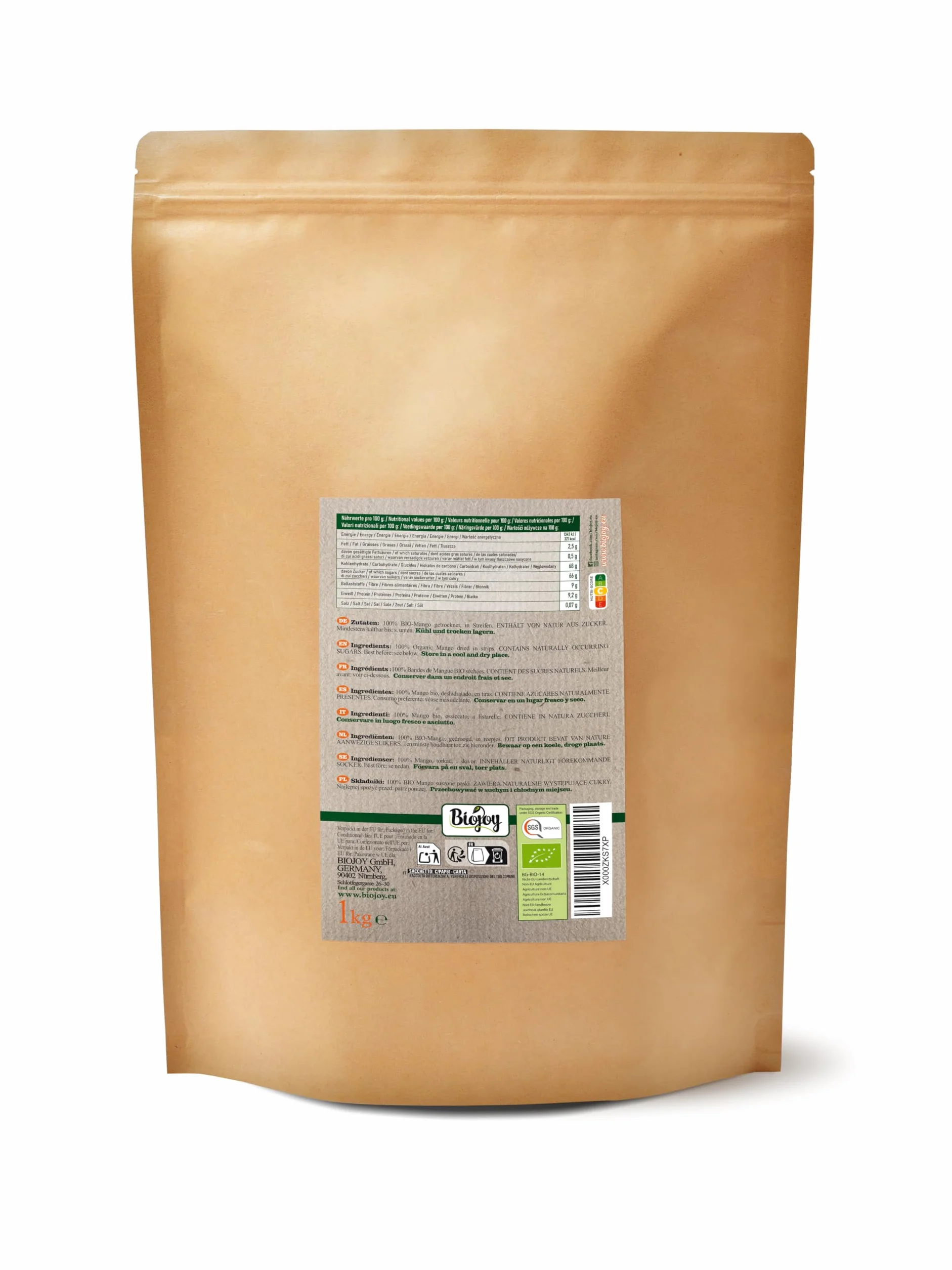 Biojoy Mangue séchée BIO (1 kg), variété Brooks, non sulfurée