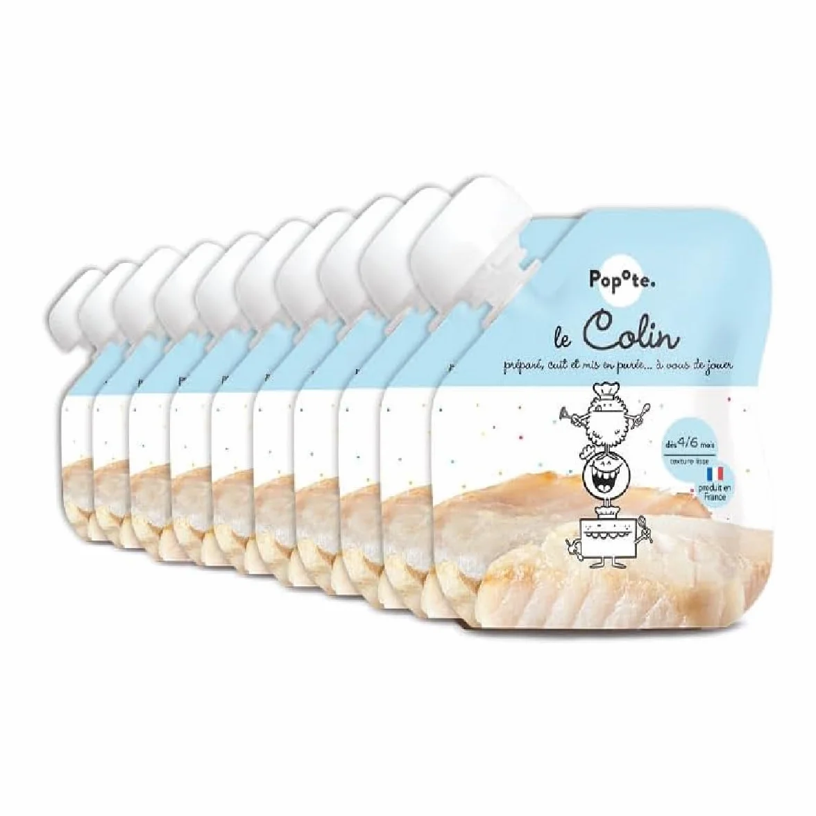 POPOTE - Purée de Colin d’Alaska - Dès 4/6 Mois - Gourde Individuelle 60 g - Recette Lisse, Équilibrée - Première Découverte des Protéines - Format Pratique à Emporter - Pack Familial 10 x 60 g