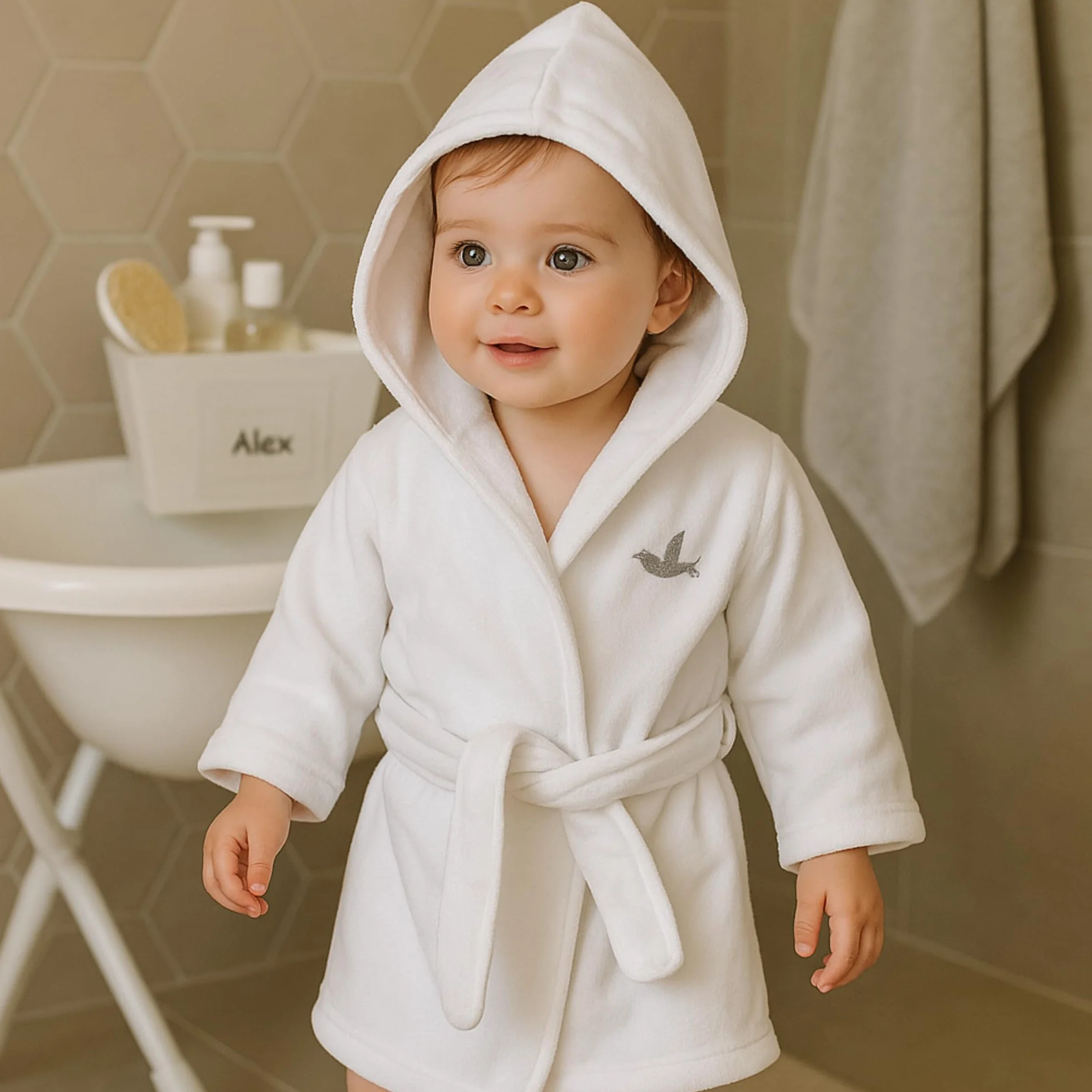 Canastilla Peignoir brodé nouveau-né 6-18 mois Body Trousse toilette mousseline ours peluche
