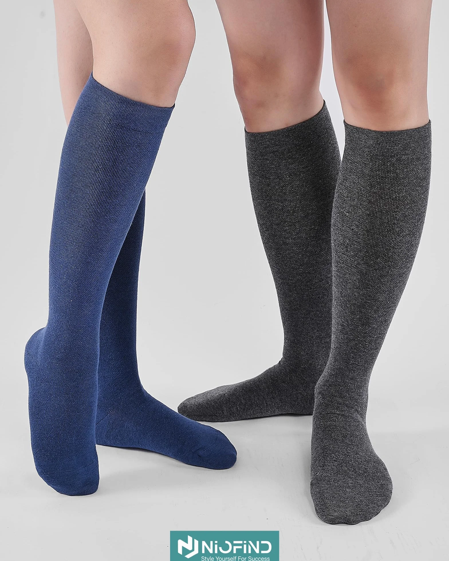 Chaussettes de Contention Lot de 2 Paires 65% Coton Bas de Compression Genou Sport Voyage Grossesse Travail