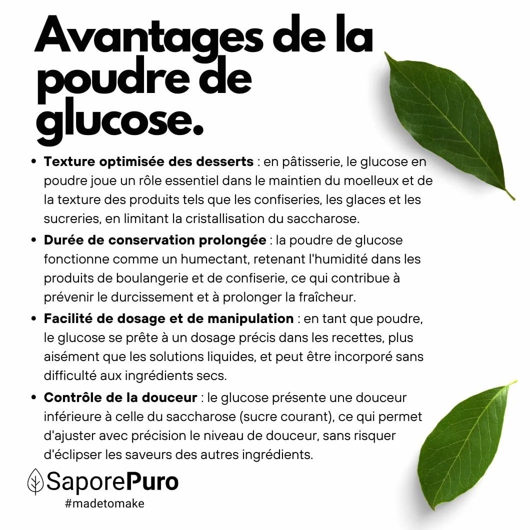 SaporePuro Sirop de Glucose en poudre 900 g - Idéal pour les desserts, glaces et sorbets