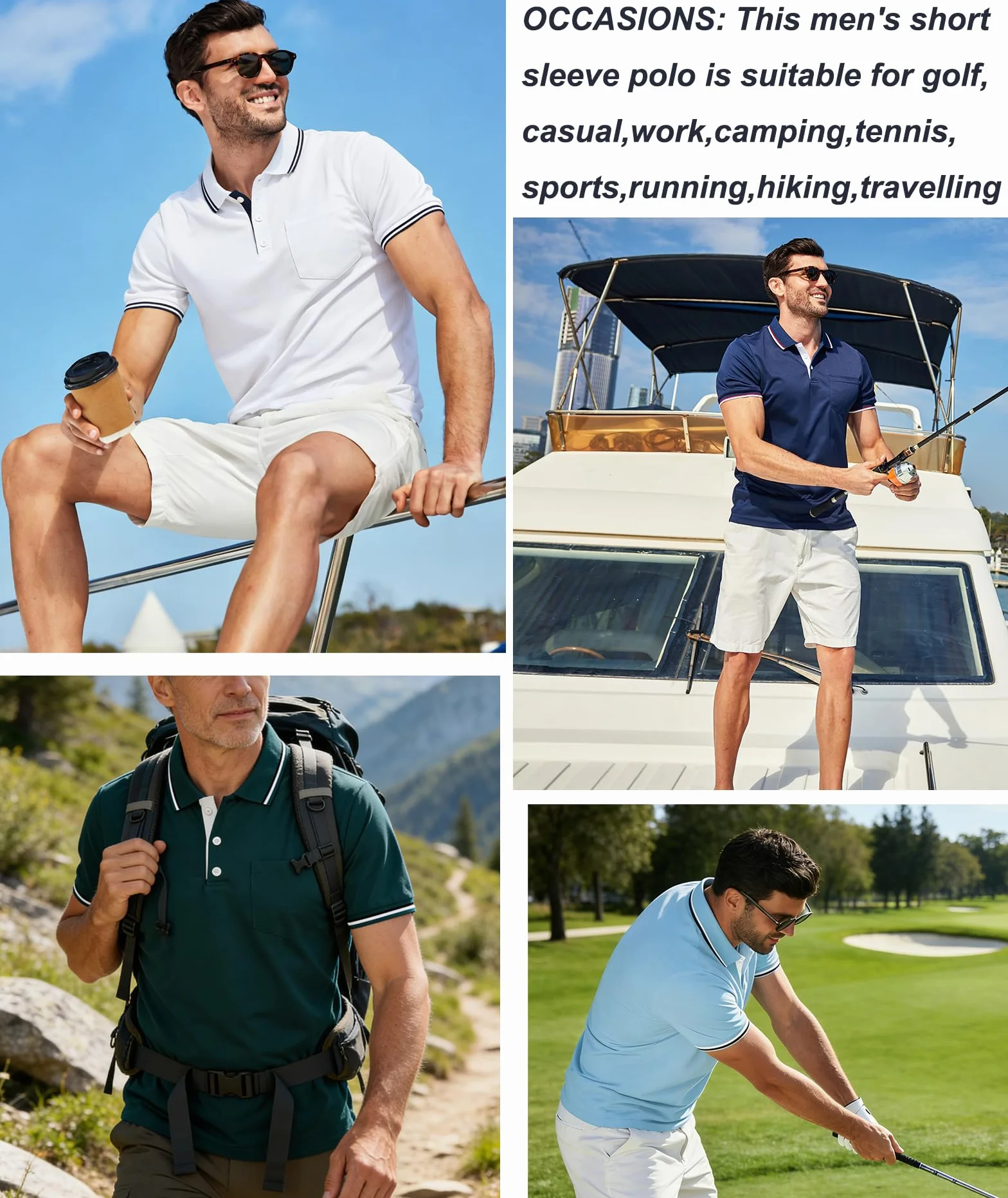 ZITY Lot de 3 Polo Homme Manches Courtes Léger T Shirt Boutons Respirant