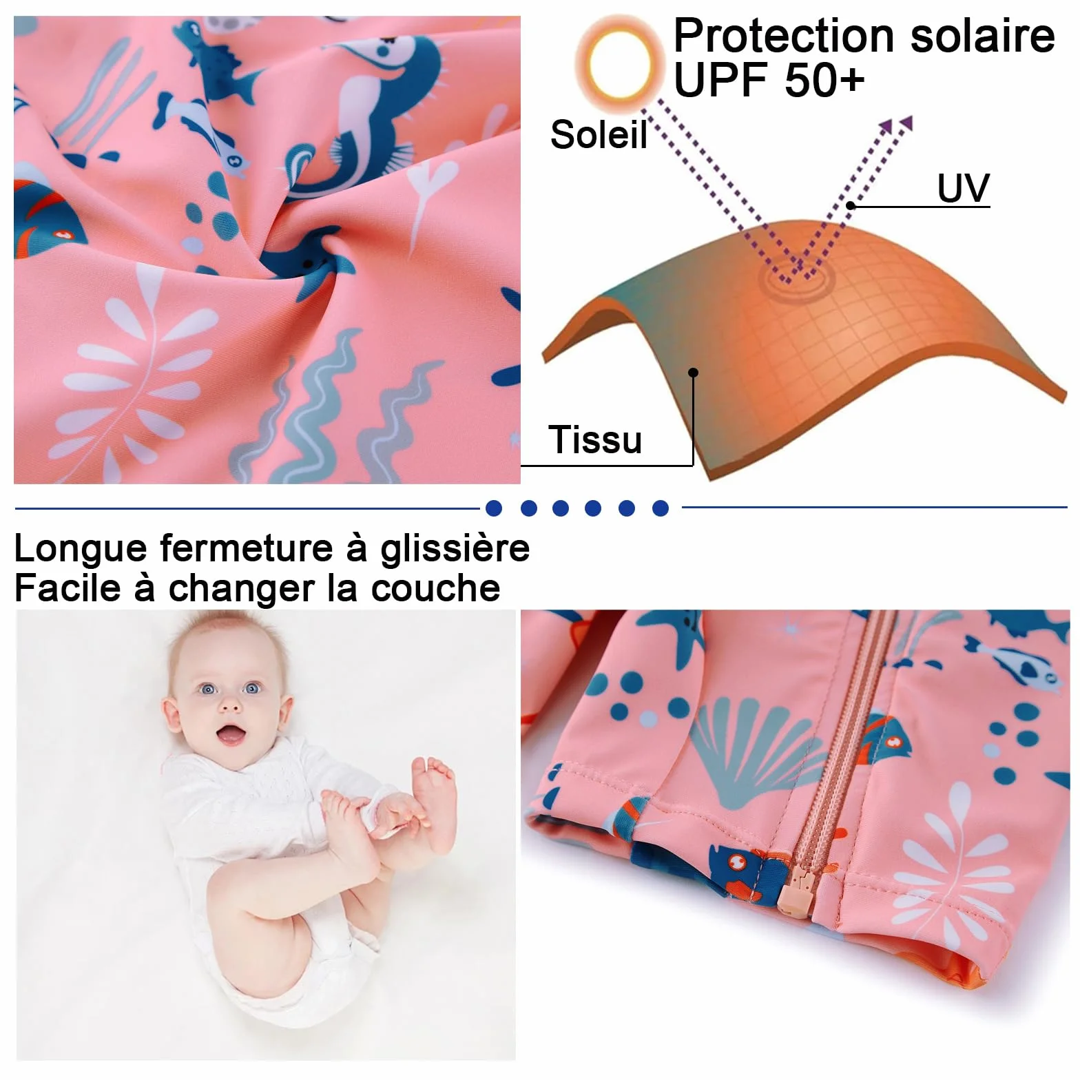 upandfast Maillot de Bain Bébé Une Pièce UPF 50+ Protection Solaire Zip