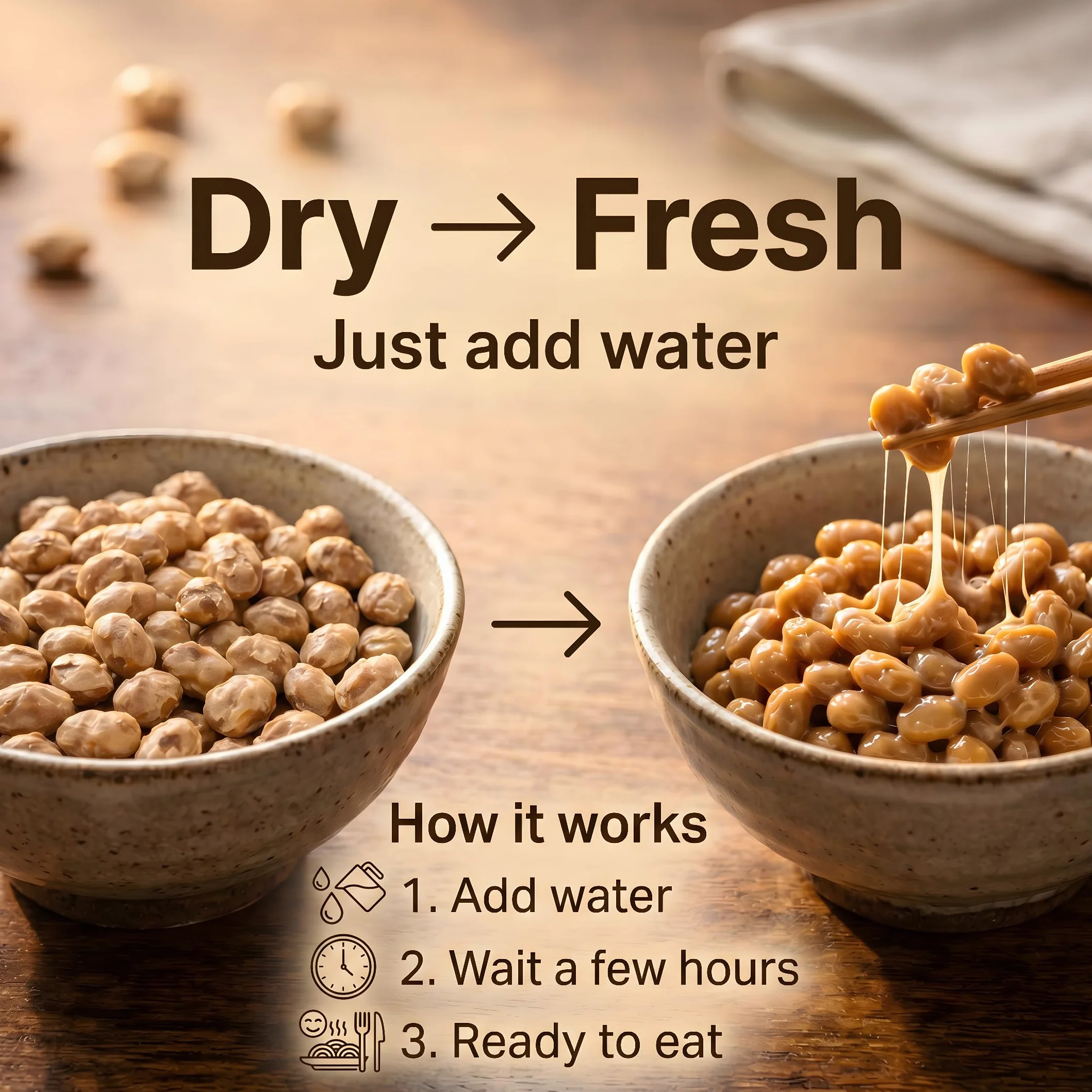 Natto séché 150g - jusqu'à 450g de natto une fois réhydraté - soja fermenté