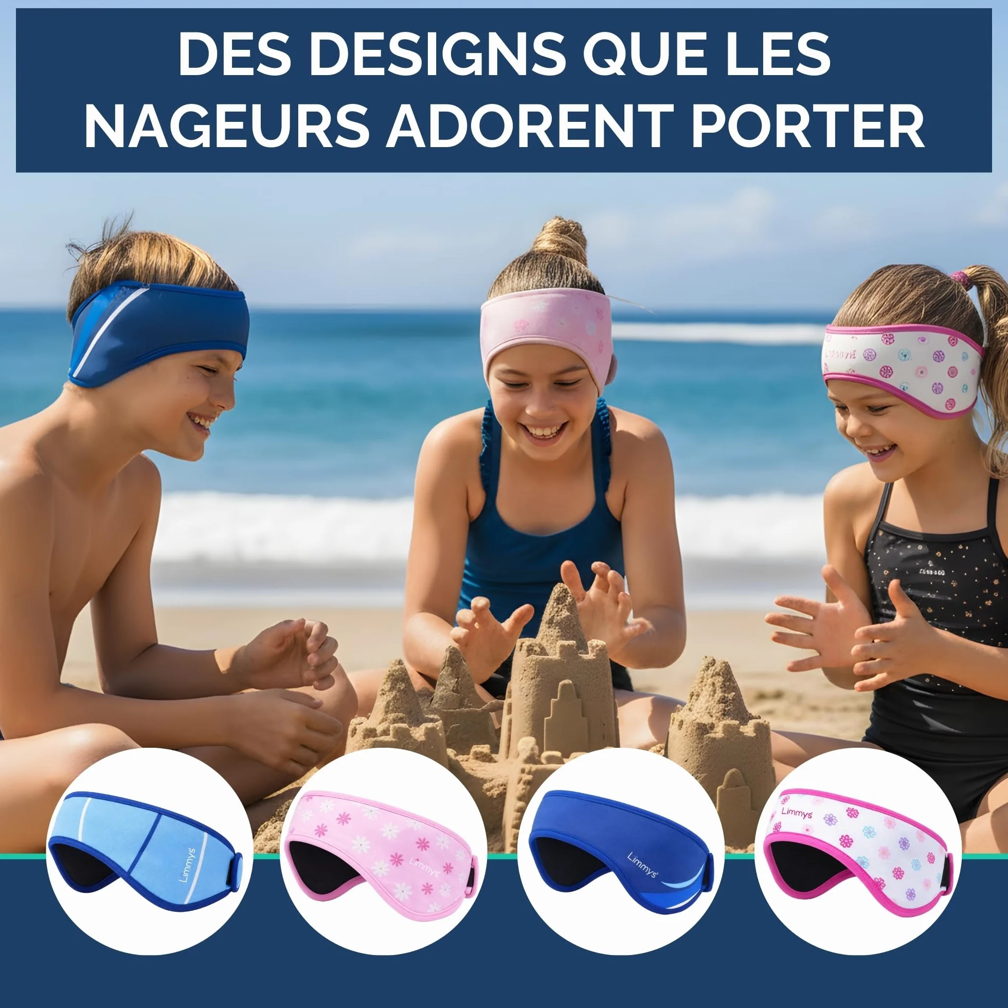 Limmys Bandeau de Natation pour Enfants Adultes – Bande Néoprène Élastique Renforcé Sans Latex Antidérapant Maintient Bouchons d’Oreilles (Pink Stars M 2-8 ans)