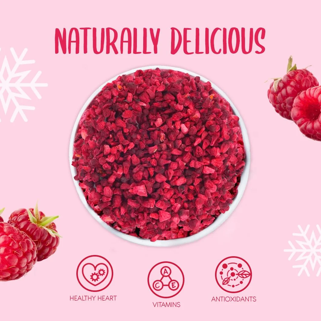 Framboises Lyophilisées en Morceaux 100g - Fruits Lyophilisés - Framboises Déshydratés en Morceaux - Framboises Séchées pour la Pâtisserie, la Décoration de Gâteaux, les Céréales et les Desserts