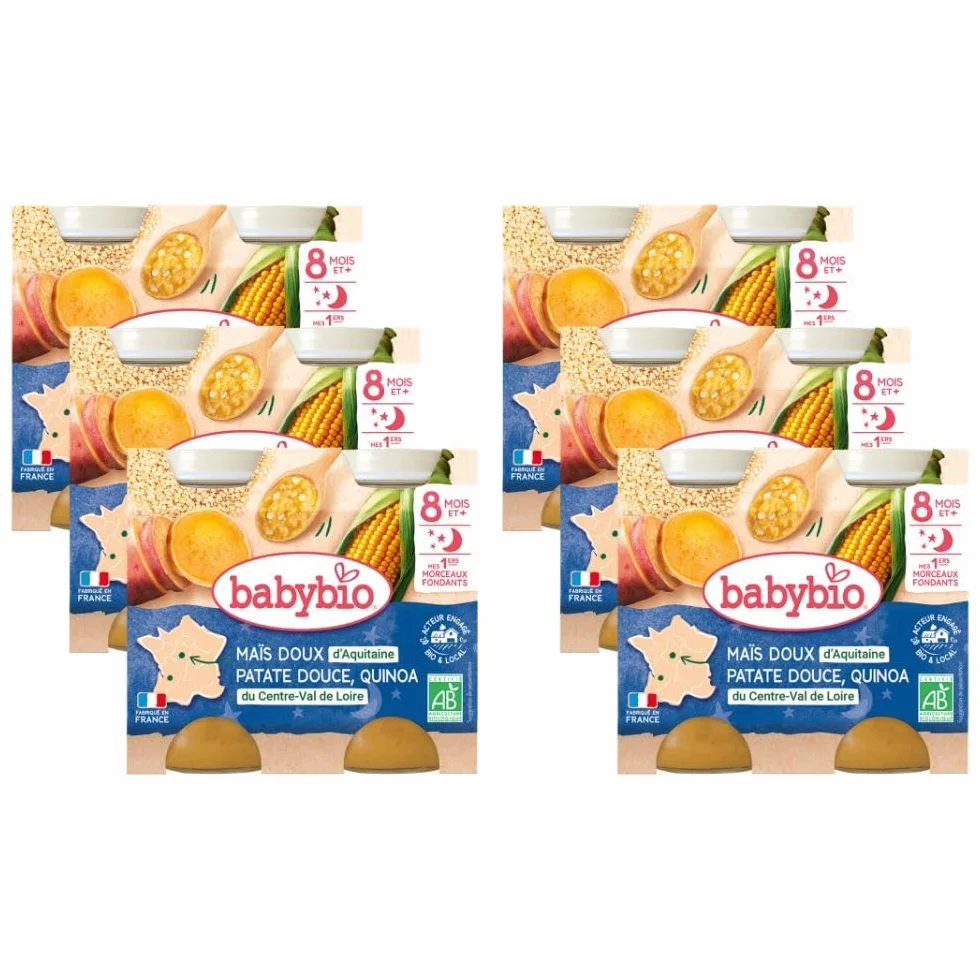 Babybio - Petits Pots - Maïs Patate douce Quinoa avec morceaux - BIO - 8+ mois - 2x200g - Lot de 6