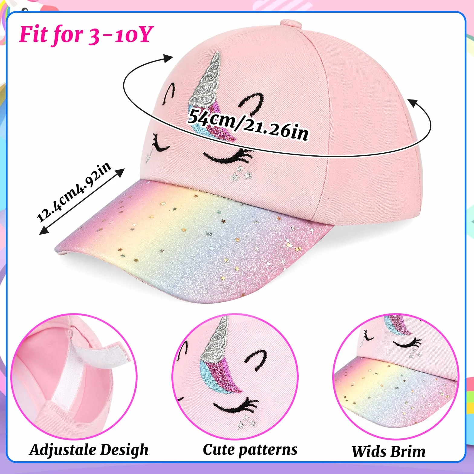 Licorne Casquette Lunettes de Soleil Enfants Fille, Réglable Chapeau de Sport Polarisées Été Accessoires
