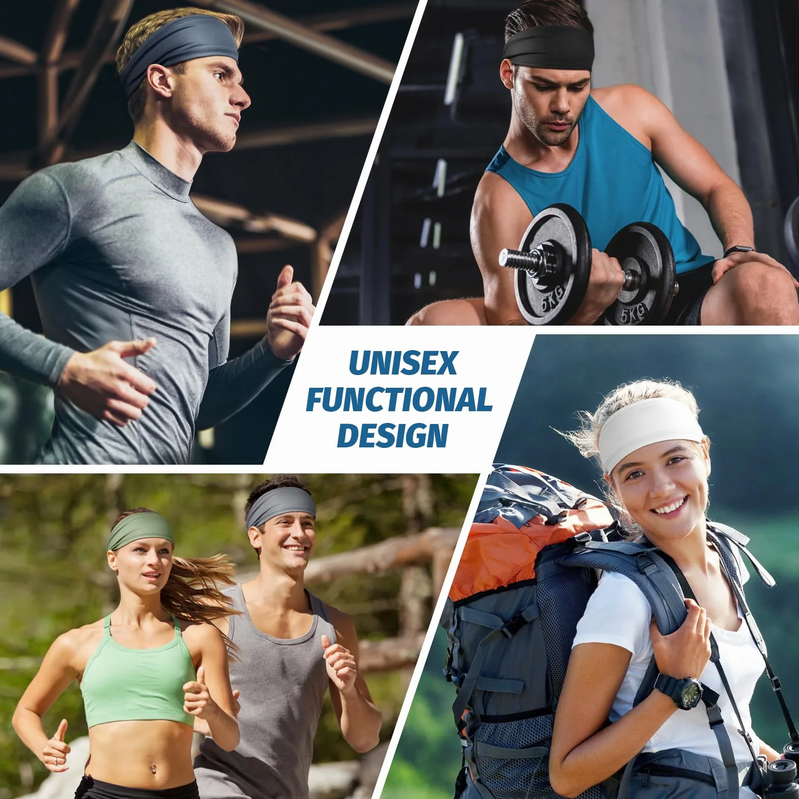 Bandeau Cheveux Homme Femme 5 Pcs Serre Tete Anti Transpiration Bandana Élastique Sport Headband Tennis Football Basketball Gym Cyclisme