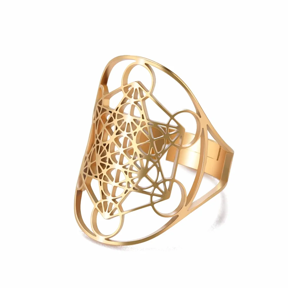 Amaxer Acier Inoxydable Metatrons Cube Anneau pour Femmes Archange Metatron Protection Évidé