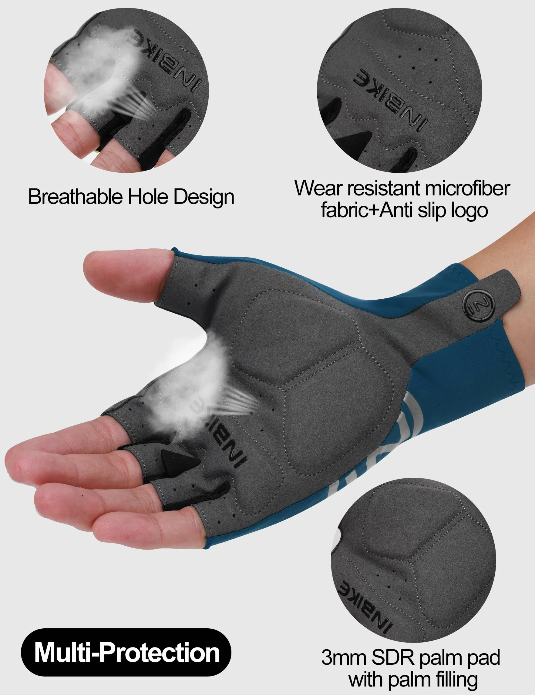 INBIKE Gants de Cyclisme d'été Courts Unisexe VTT Homme Femme Tissu Frais Léger Respirant Séchage Rapide Antidérapants Sport