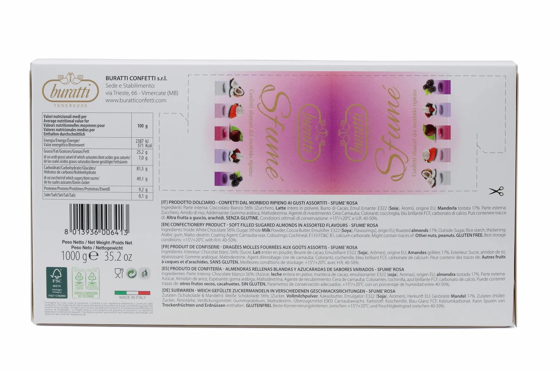 Buratti Confetti Dragées aux Amandes grillées Chocolat Blanc 1 Kg