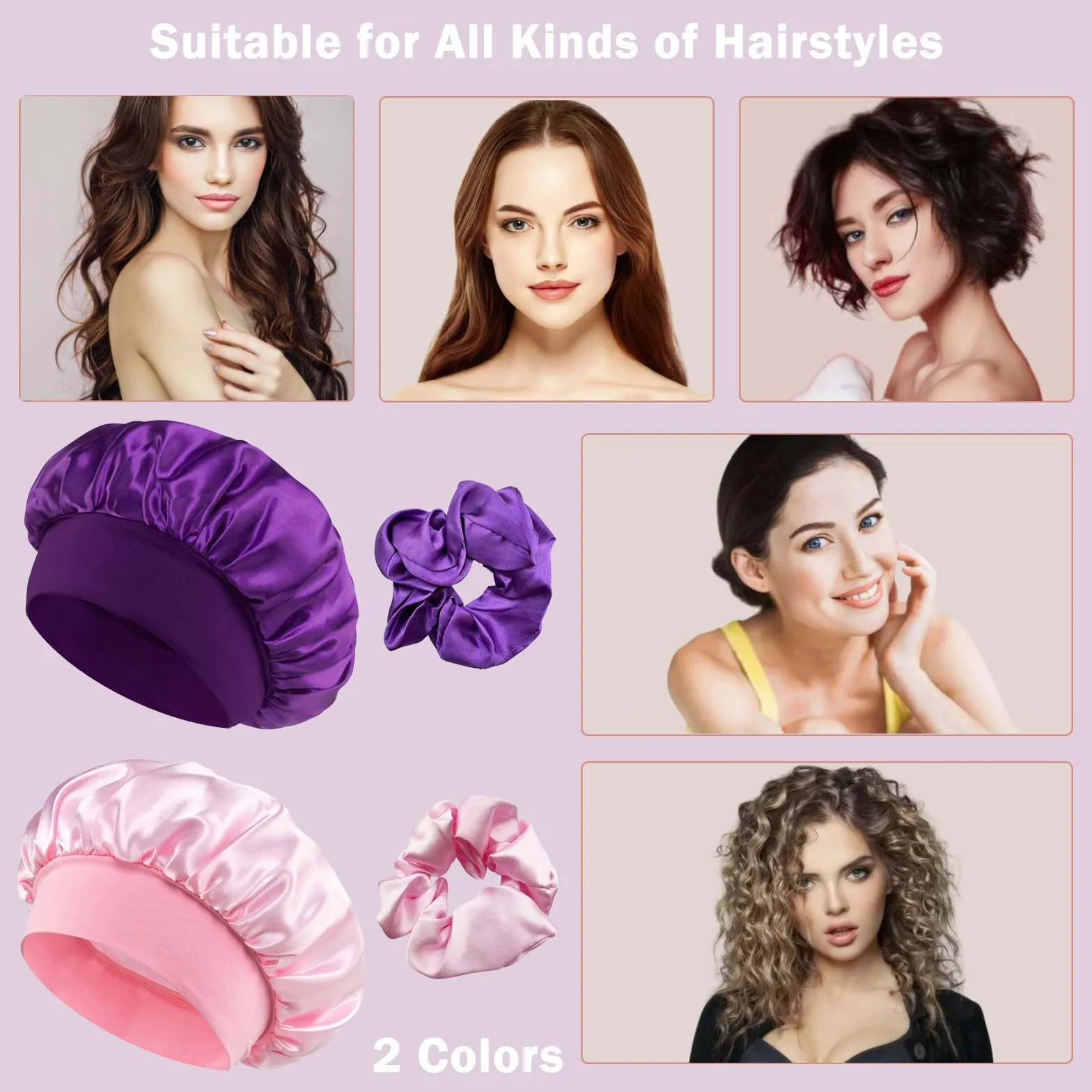 Bonnet Satin Cheveux Nuit en Soie avec Chouchous pour Femmes et Filles