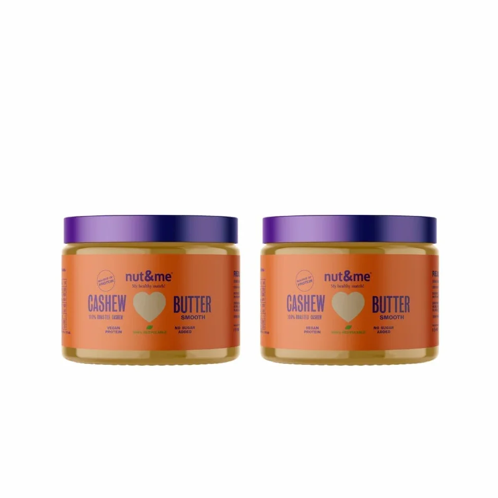 Purée de noix de cajou nut&me 600 g nut&me | Beurre fait à 100 % avec des noix de cajou torréfiées | Sans sucre, sans gluten et sans additifs | Pas d'huile de palme | Pack 2 x 300 g