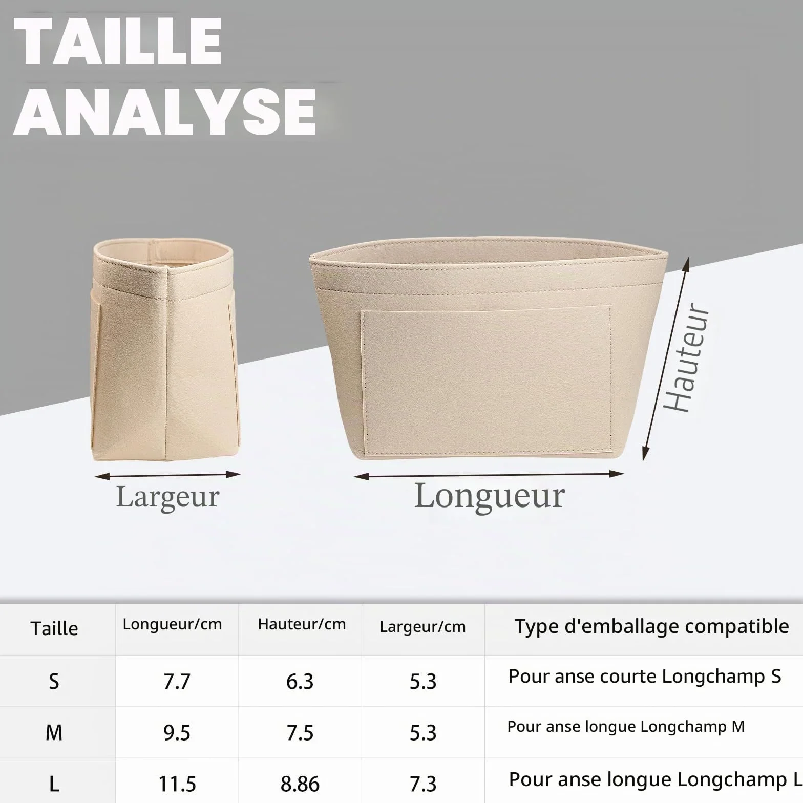 Lckaey Y012 Organiseur de sac à main Le pliage, taille M, beige