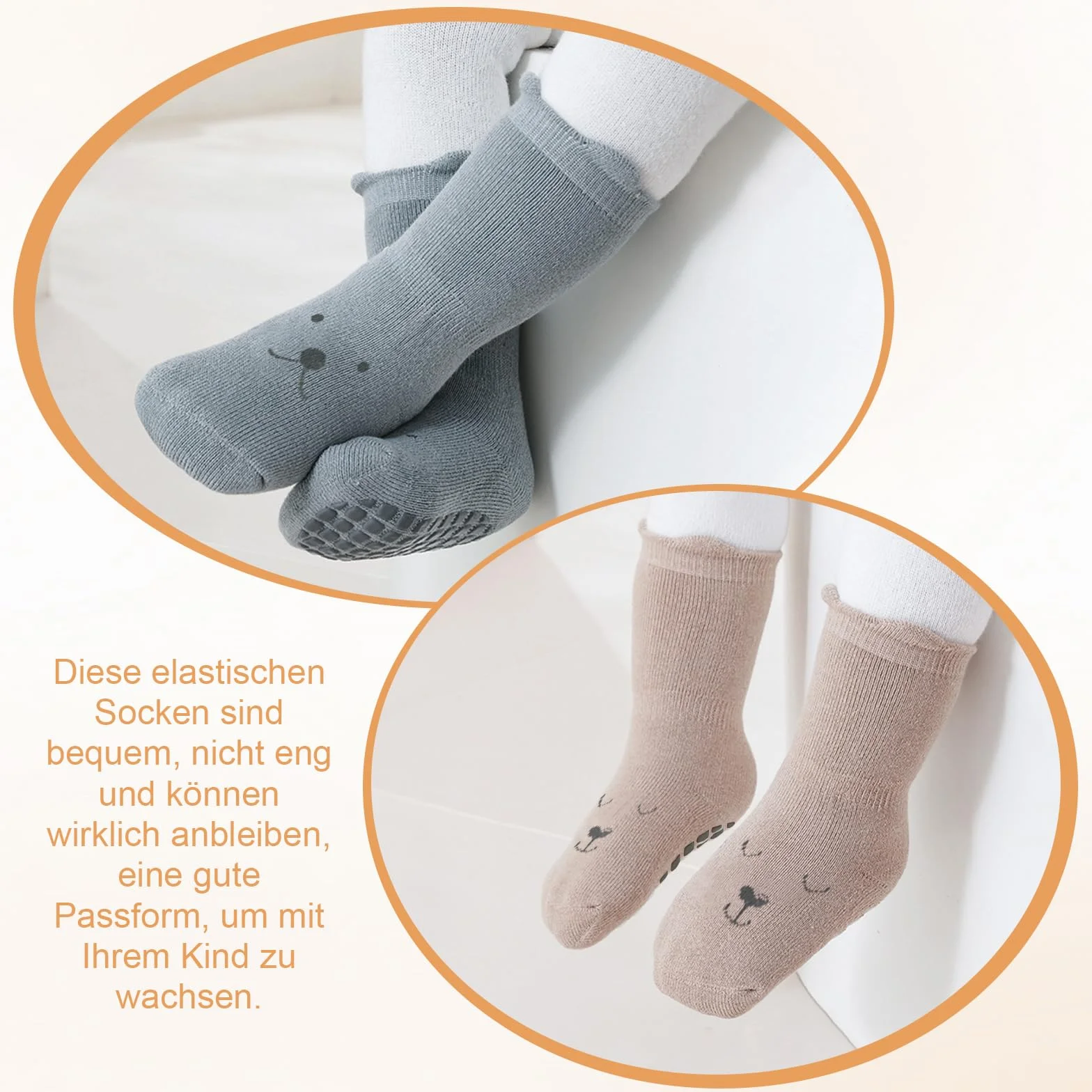 Chaussettes Antidérapantes Bébé, Chaussette Bebe en Silicone, 5 Paires, Motifs Intéressants