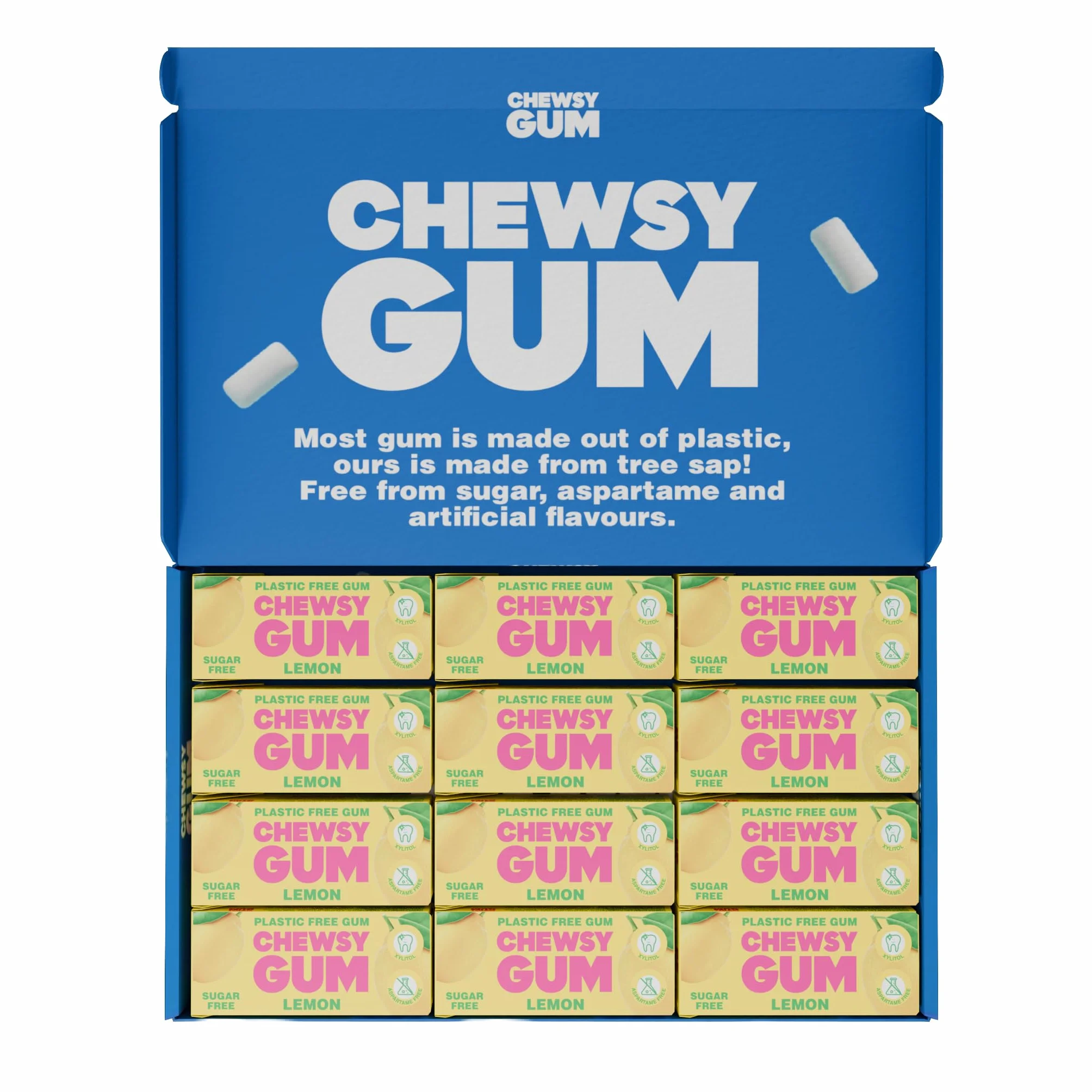 Chewsy Citron Gomme à mâcher sans plastique 100% xylitol 15 g Lot de 12
