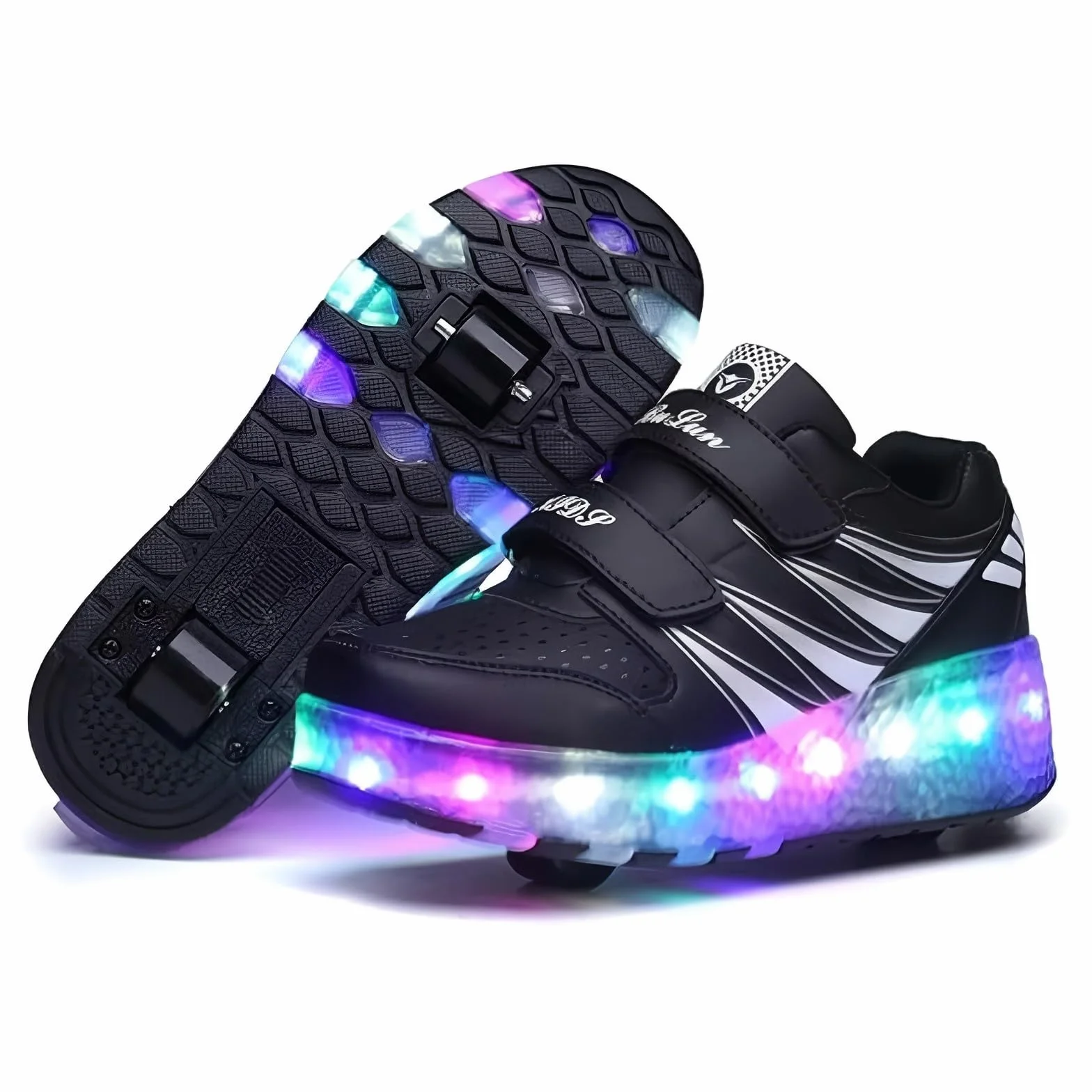 Enfant Chaussures LED Lumineux Baskets USB Rechargeable Double Roue Skateboard