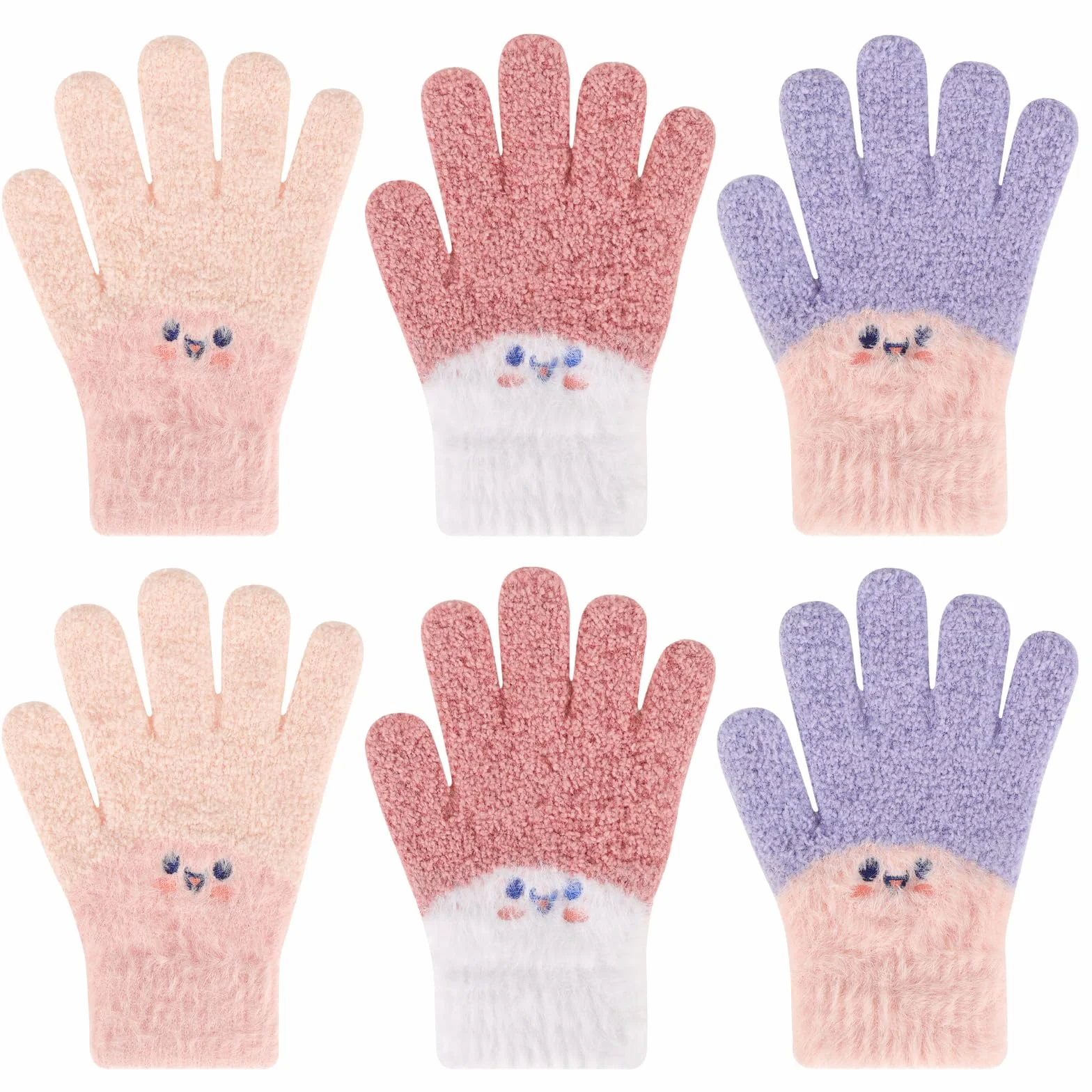 QKURT Lot de 3 paires gants magiques enfants tricotés chauds élastiques mitaines hiver 6-14 ans