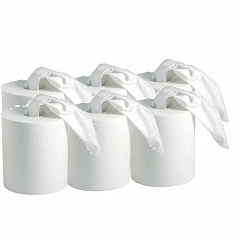Carton de 6 bobines d' essuie tout blanc 450 feuilles deroulable ou central - 050109