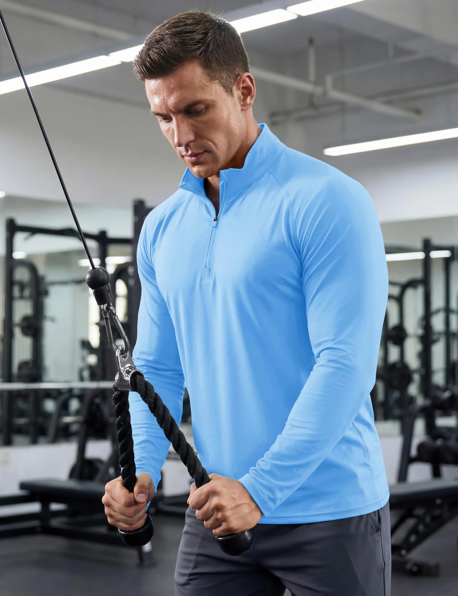 MAGCOMSEN T-Shirt Manches Longues Homme 1/4 Zip Anti-UV Running Fitness Séchage Rapide