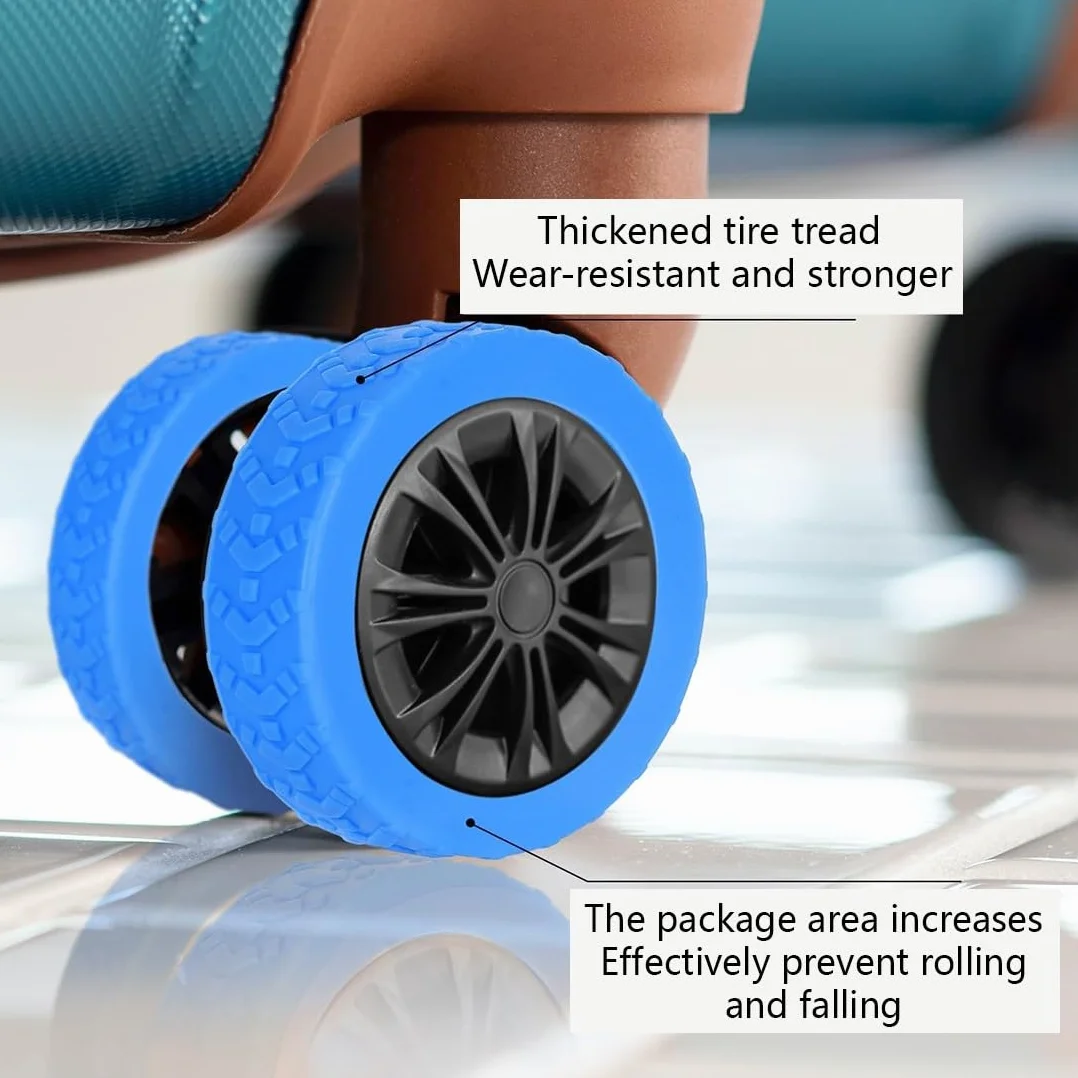 Housses de Protection de Roue de Bagage Silicone, 8 Pièces, Réduction du Bruit, Résistant à l'usure Bleu